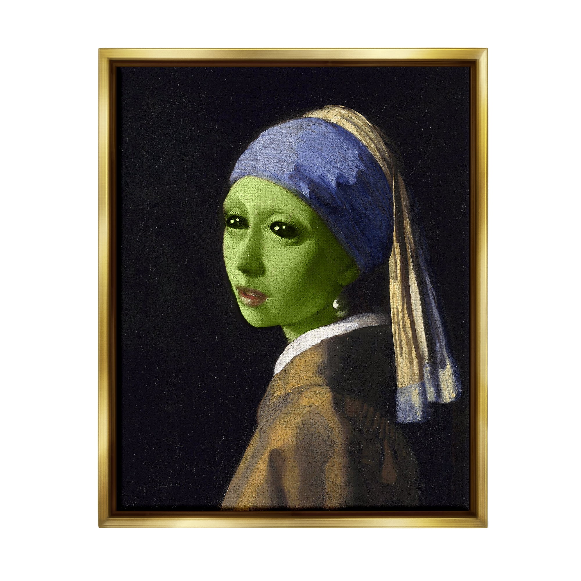 Stupell Industries Girl With Pearl Earring Alien Fairy Tales & Fantasy Painting Gold Floater Framed Art Print Wall Art