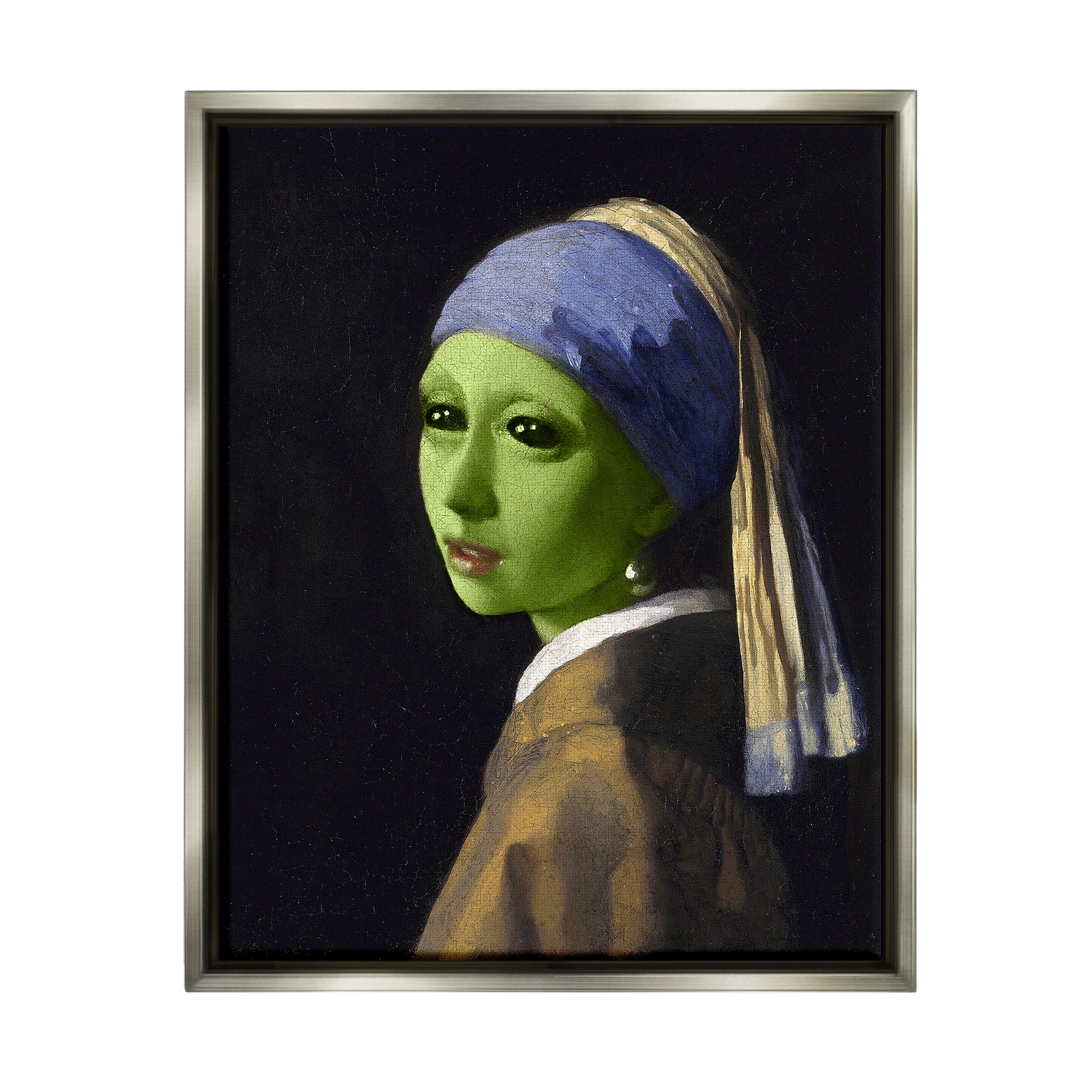 Stupell Industries Girl With Pearl Earring Alien Fairy Tales & Fantasy Painting Gray Floater Framed Art Print Wall Art