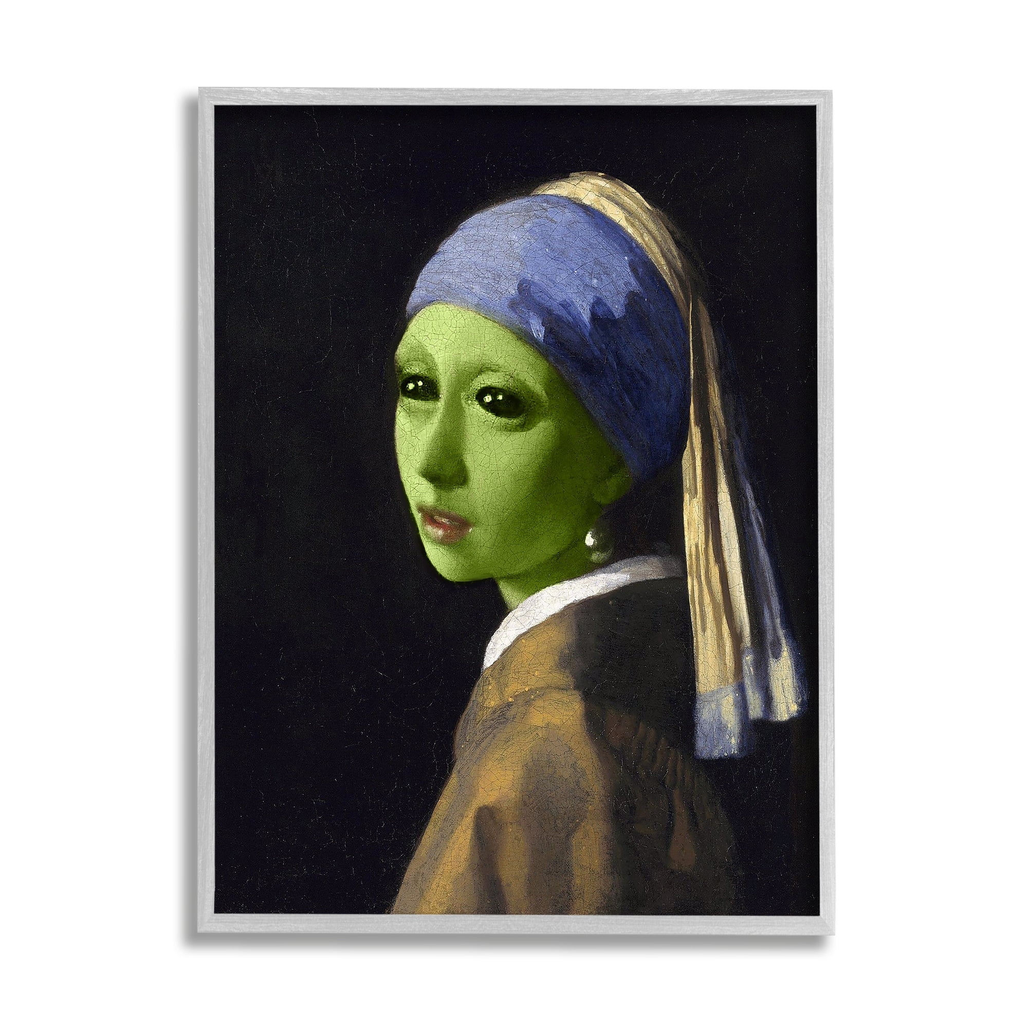 Stupell Industries Girl With Pearl Earring Alien Fairy Tales & Fantasy Painting Gray Framed Art Print Wall Art