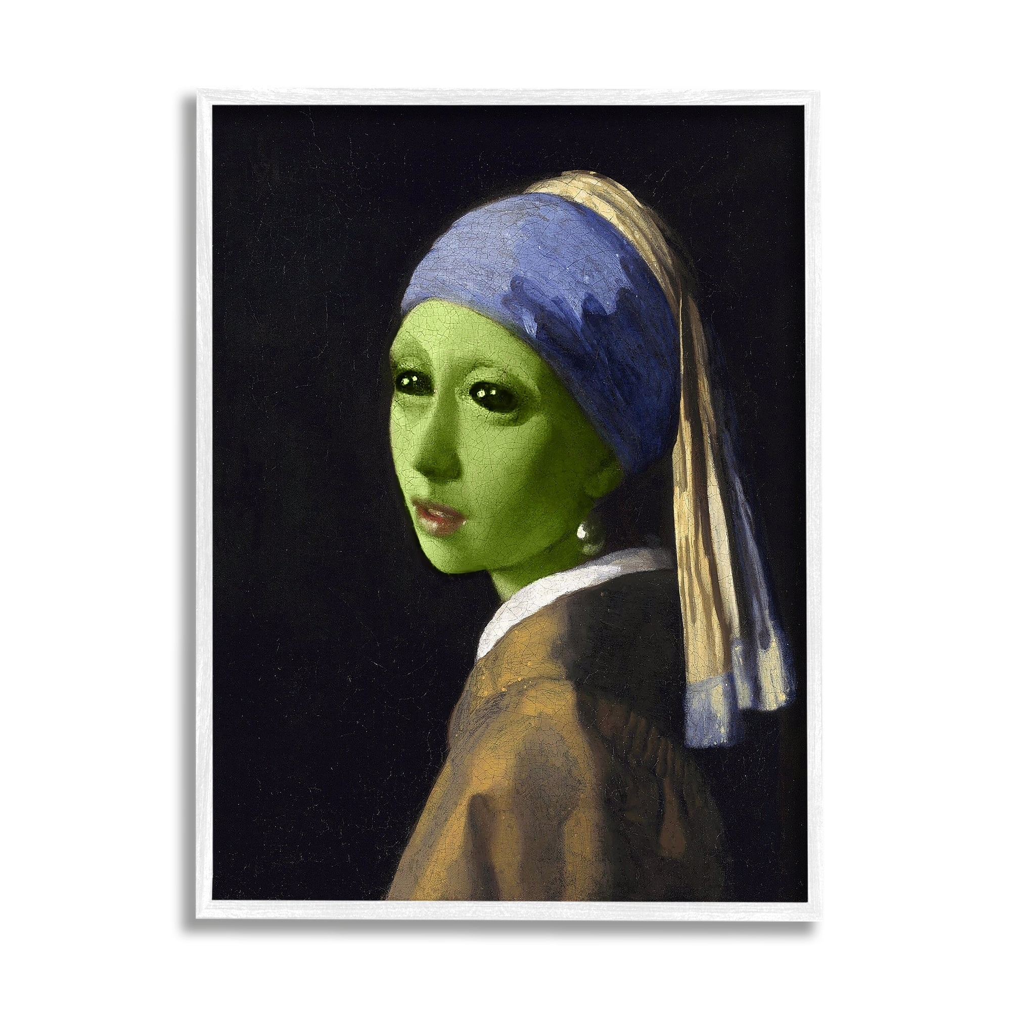 Stupell Industries Girl With Pearl Earring Alien Fairy Tales & Fantasy Painting White Framed Art Print Wall Art