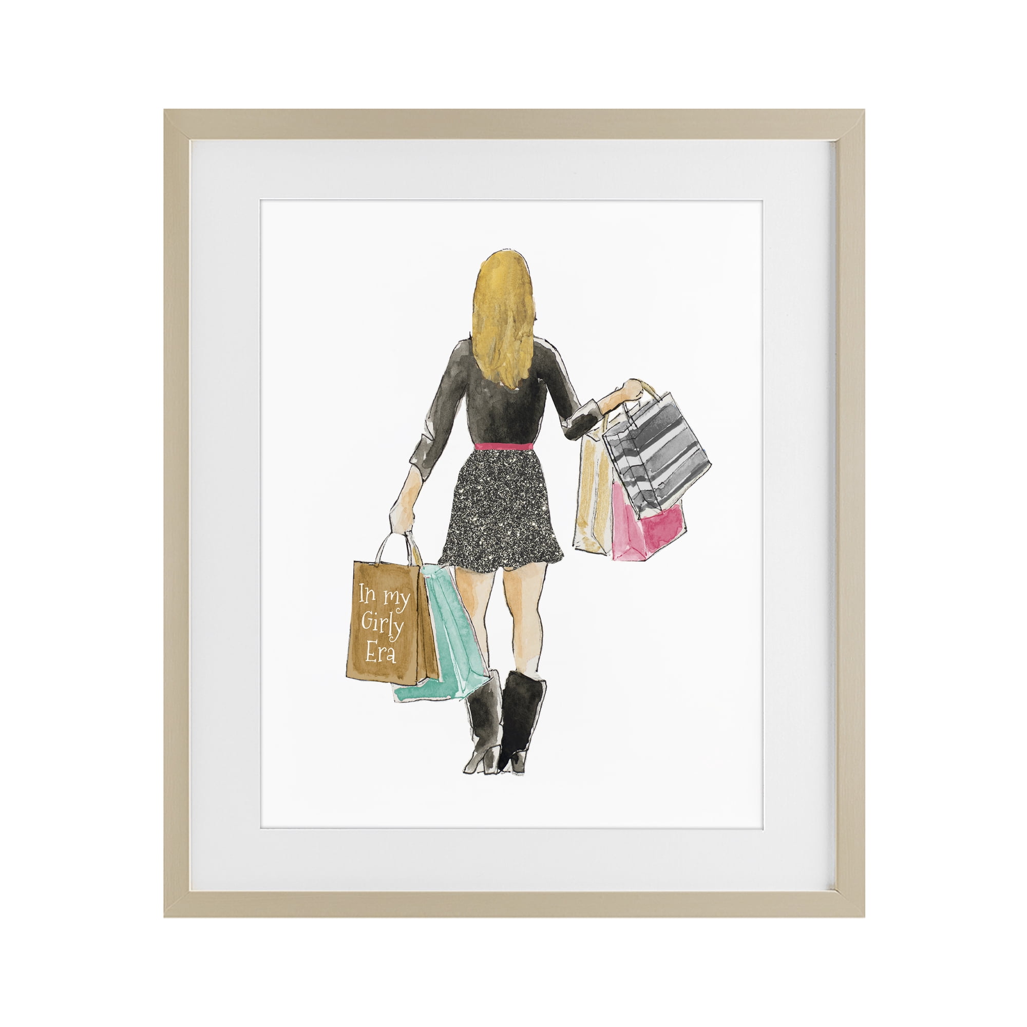 Stupell Industries Girl With Shopping Bags Birch Framed Print Under Glass, design by Lanie Loreth