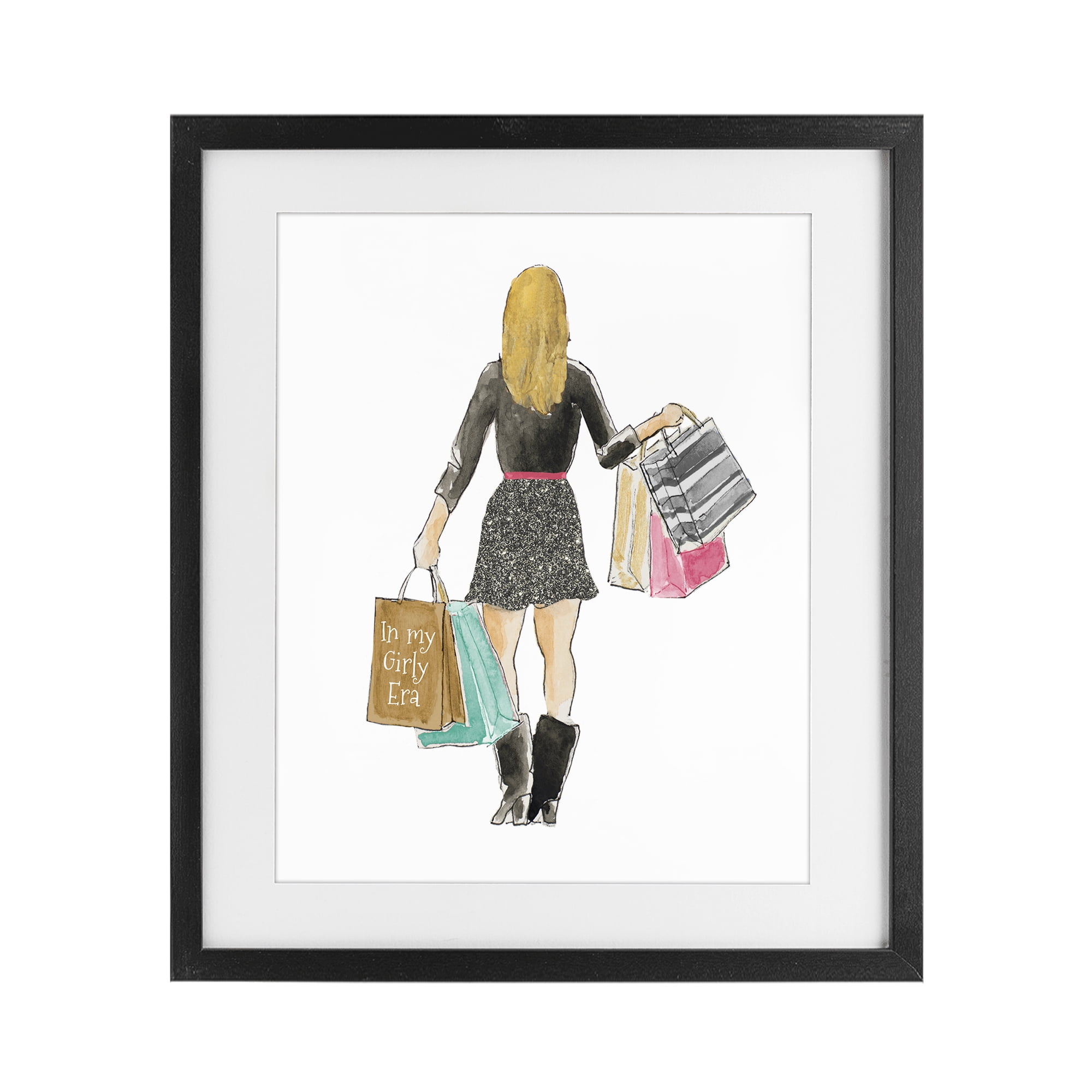 Stupell Industries Girl With Shopping Bags Black Framed Print Under Glass, design by Lanie Loreth
