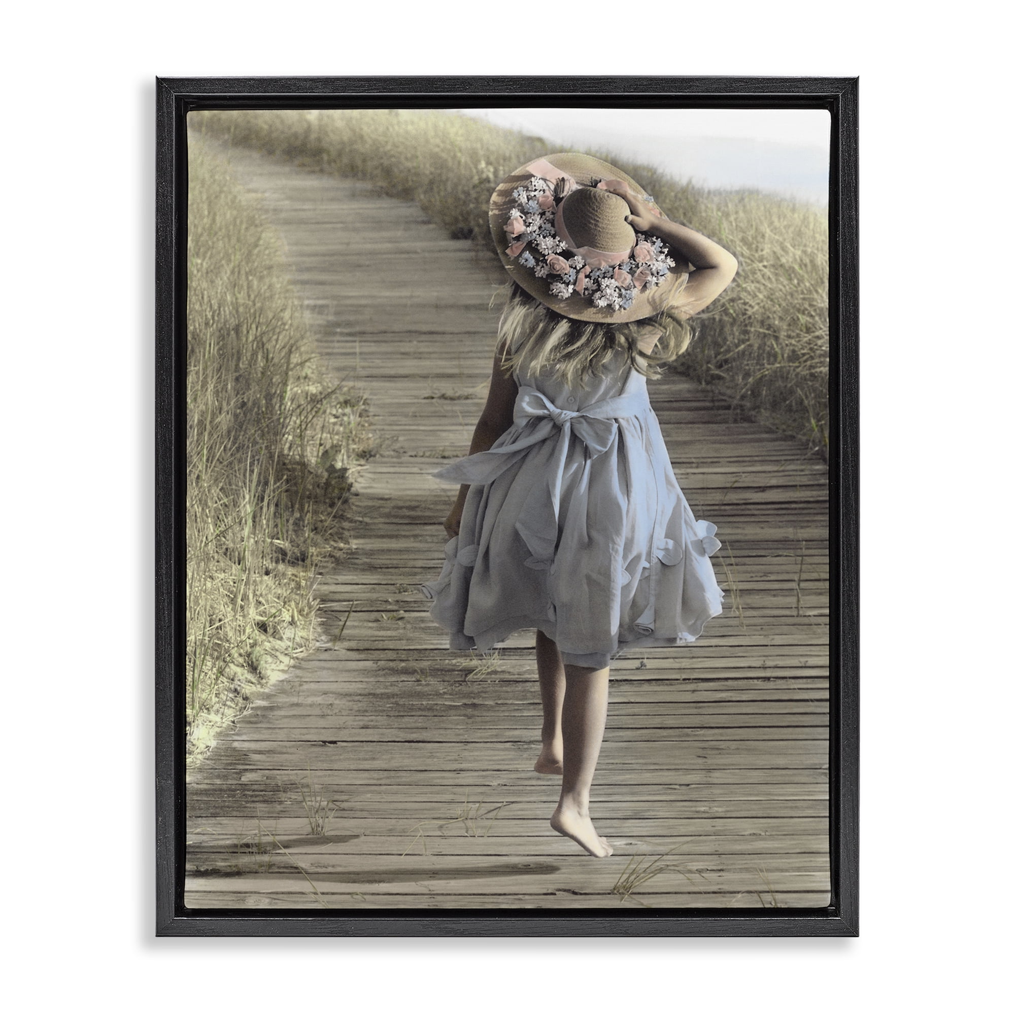 Stupell Industries Girl With Sun Hat Walking Black Framed Floater Canvas Wall Art, design by Kendra Dew