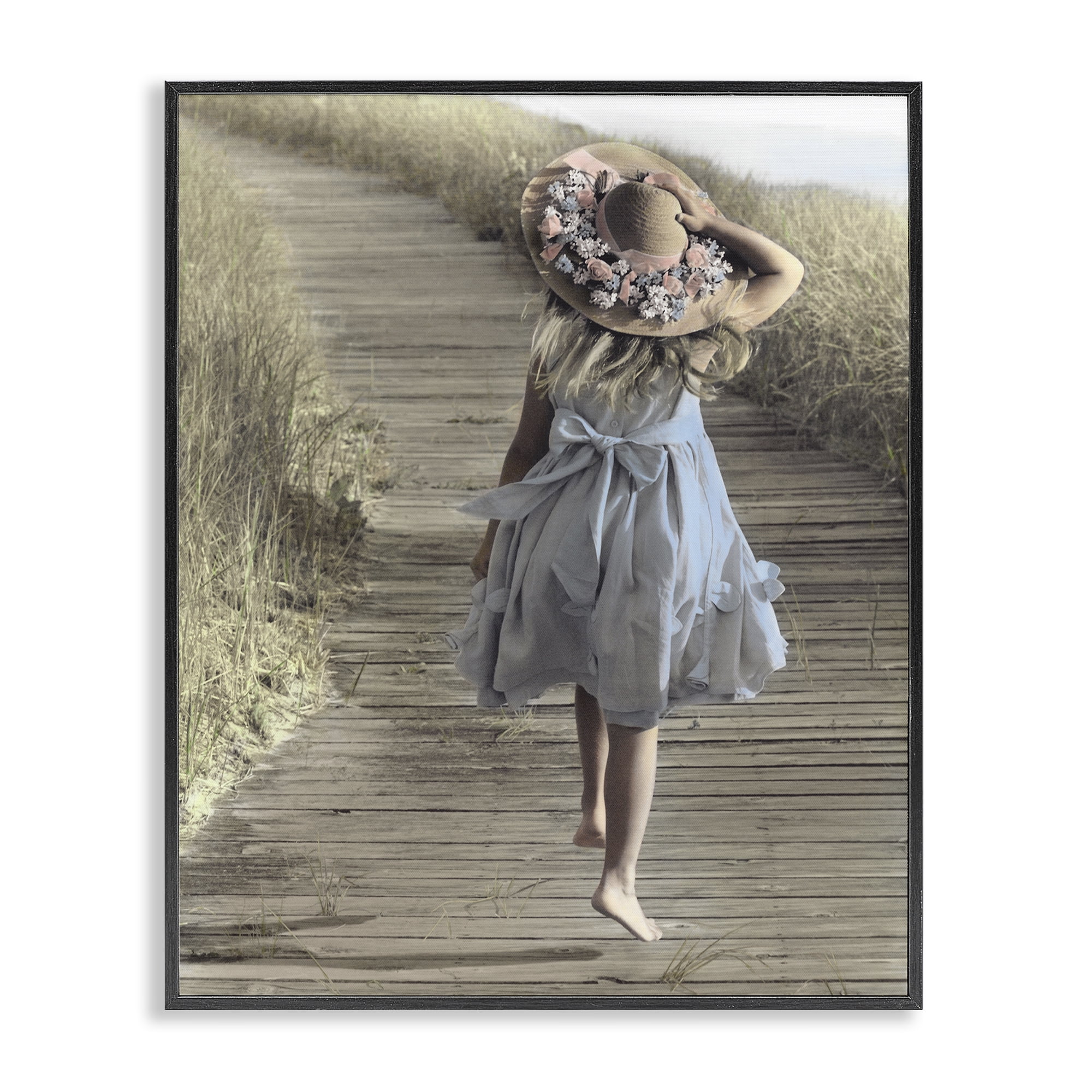 Stupell Industries Girl With Sun Hat Walking Black Framed Giclee Art, design by Kendra Dew
