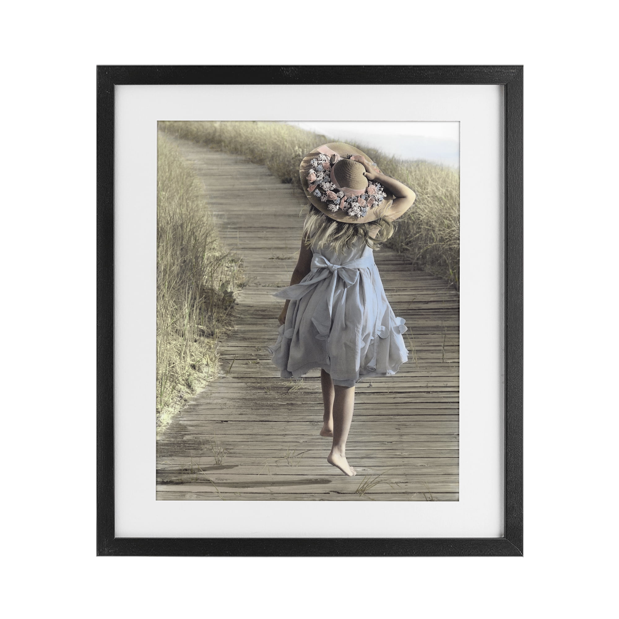 Stupell Industries Girl With Sun Hat Walking Black Framed Print Under Glass, design by Kendra Dew