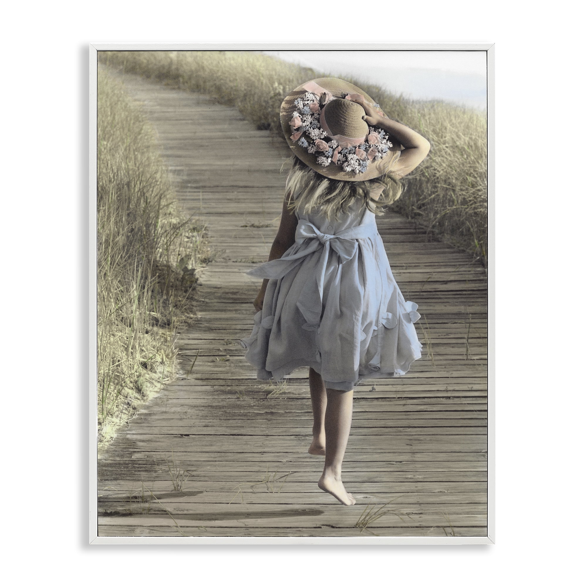 Stupell Industries Girl With Sun Hat Walking White Framed Giclee Art, design by Kendra Dew