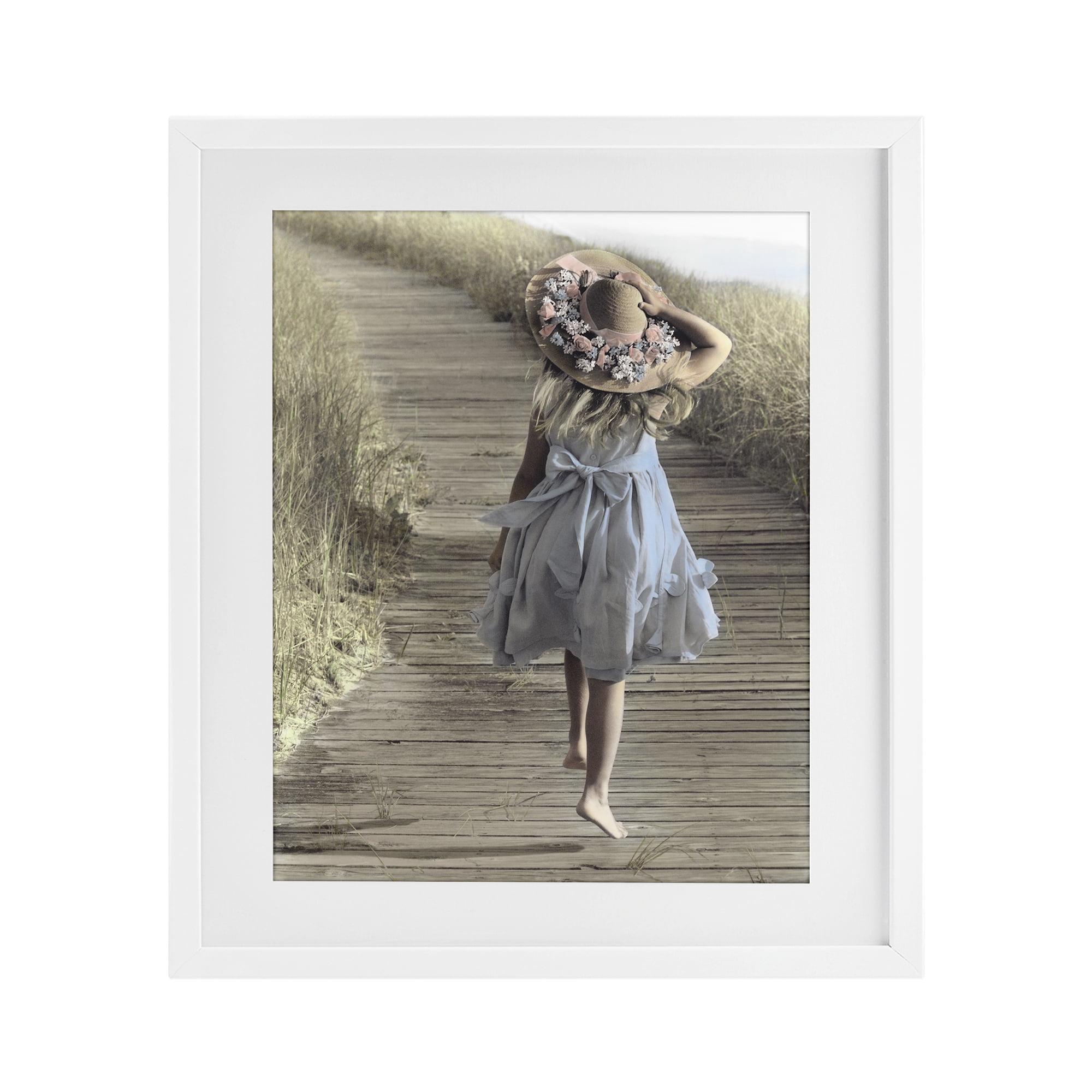 Stupell Industries Girl With Sun Hat Walking White Framed Print Under Glass, design by Kendra Dew
