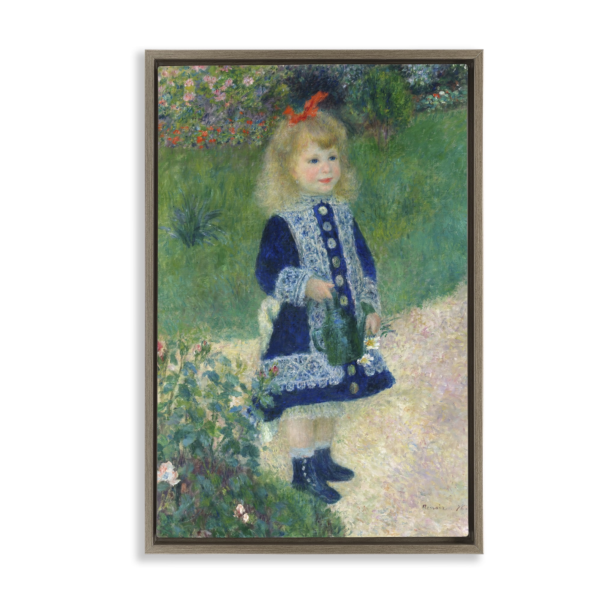 Stupell Industries Girl With Watering Can Brown Framed Floater Canvas Wall Art, design by Tina LeCour