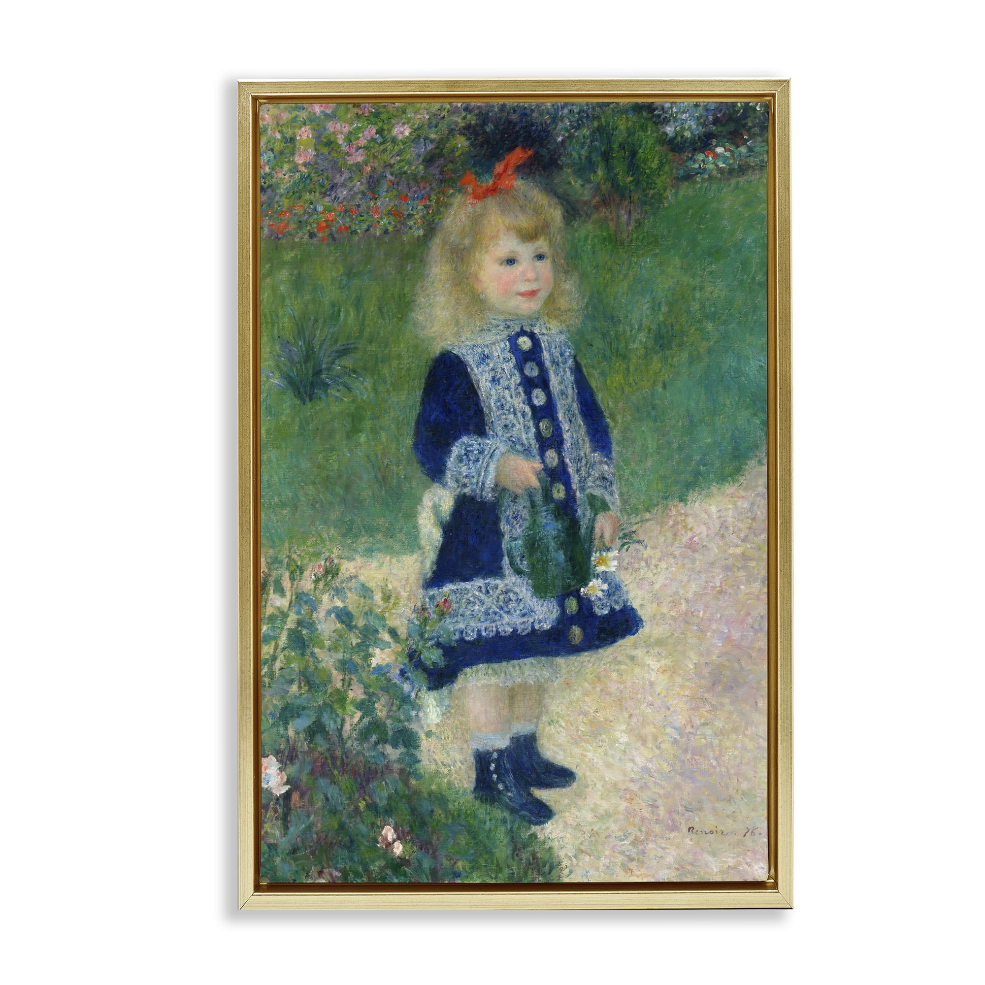 Stupell Industries Girl With Watering Can Gold Framed Floater Canvas Wall Art, design by Tina LeCour