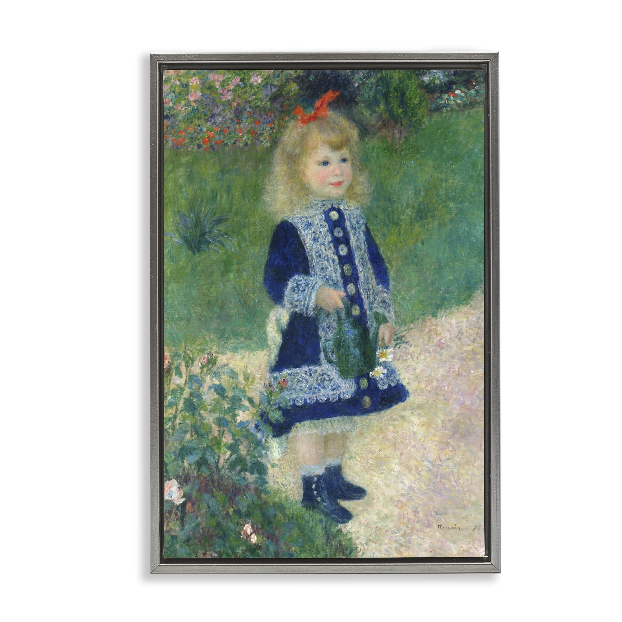 Stupell Industries Girl With Watering Can Gray Framed Floater Canvas Wall Art, design by Tina LeCour