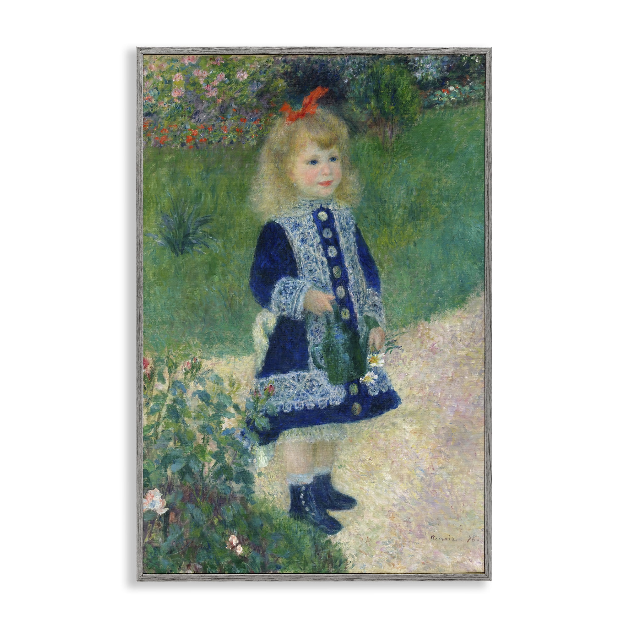 Stupell Industries Girl With Watering Can Gray Framed Giclee Art, design by Tina LeCour