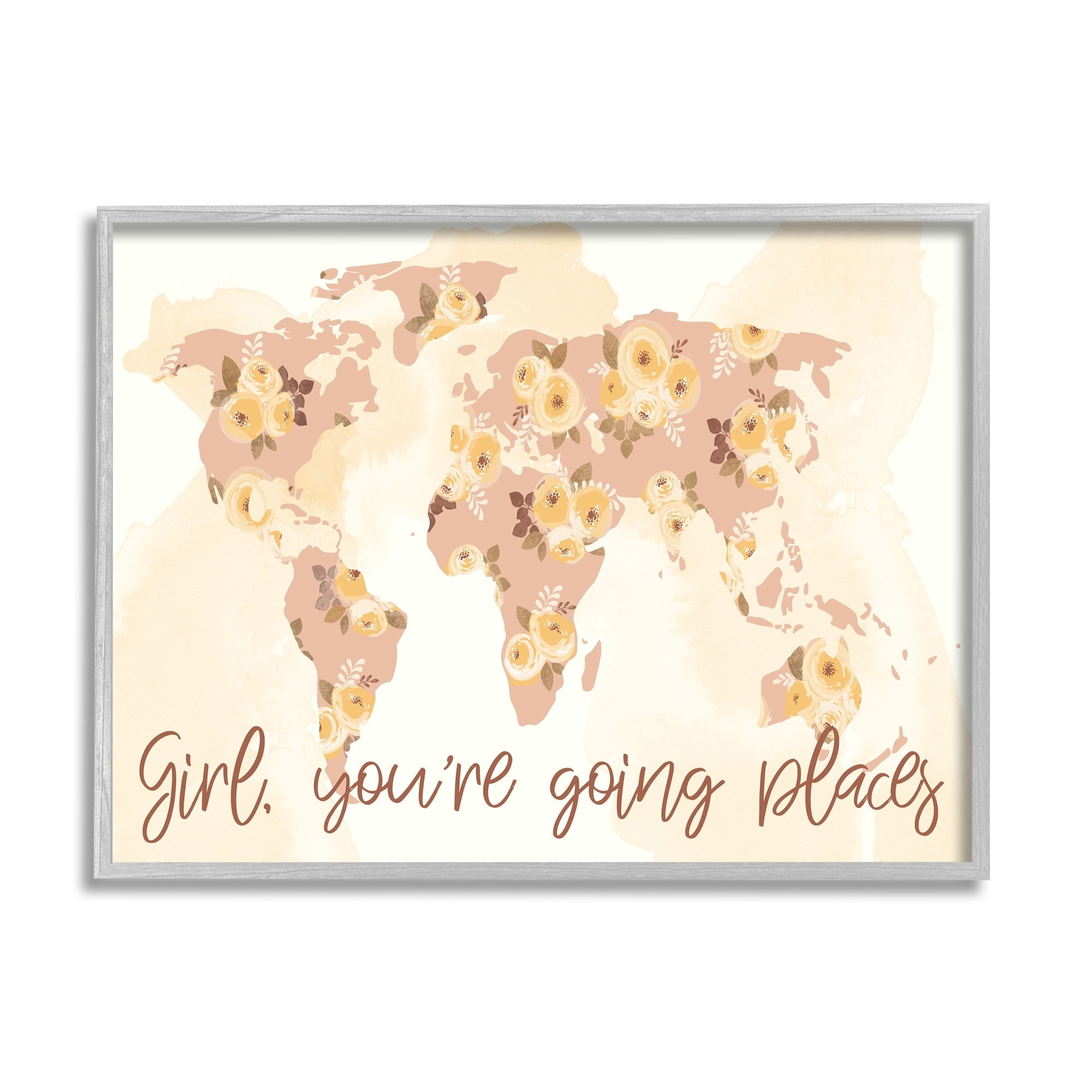 Stupell Industries Girl You're Going Places Yellow Flower Blossom Map,30 x 24, Design by Jennifer Ellory