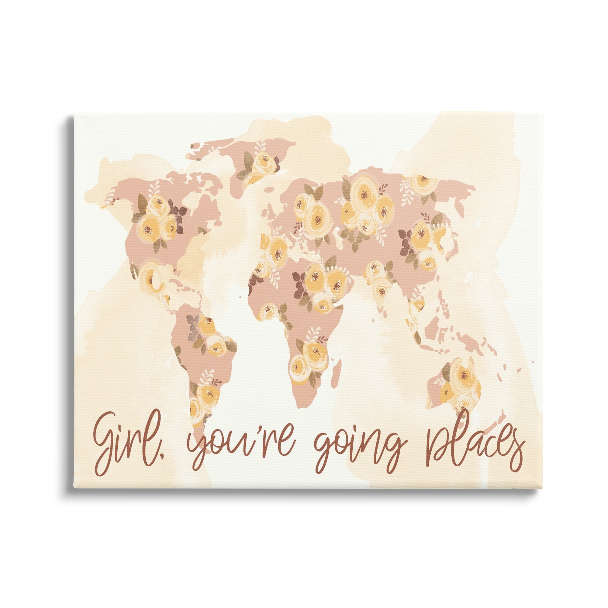 Stupell Industries Girl You're Going Places Yellow Flower Blossom Map,48 x 36, Design by Jennifer Ellory