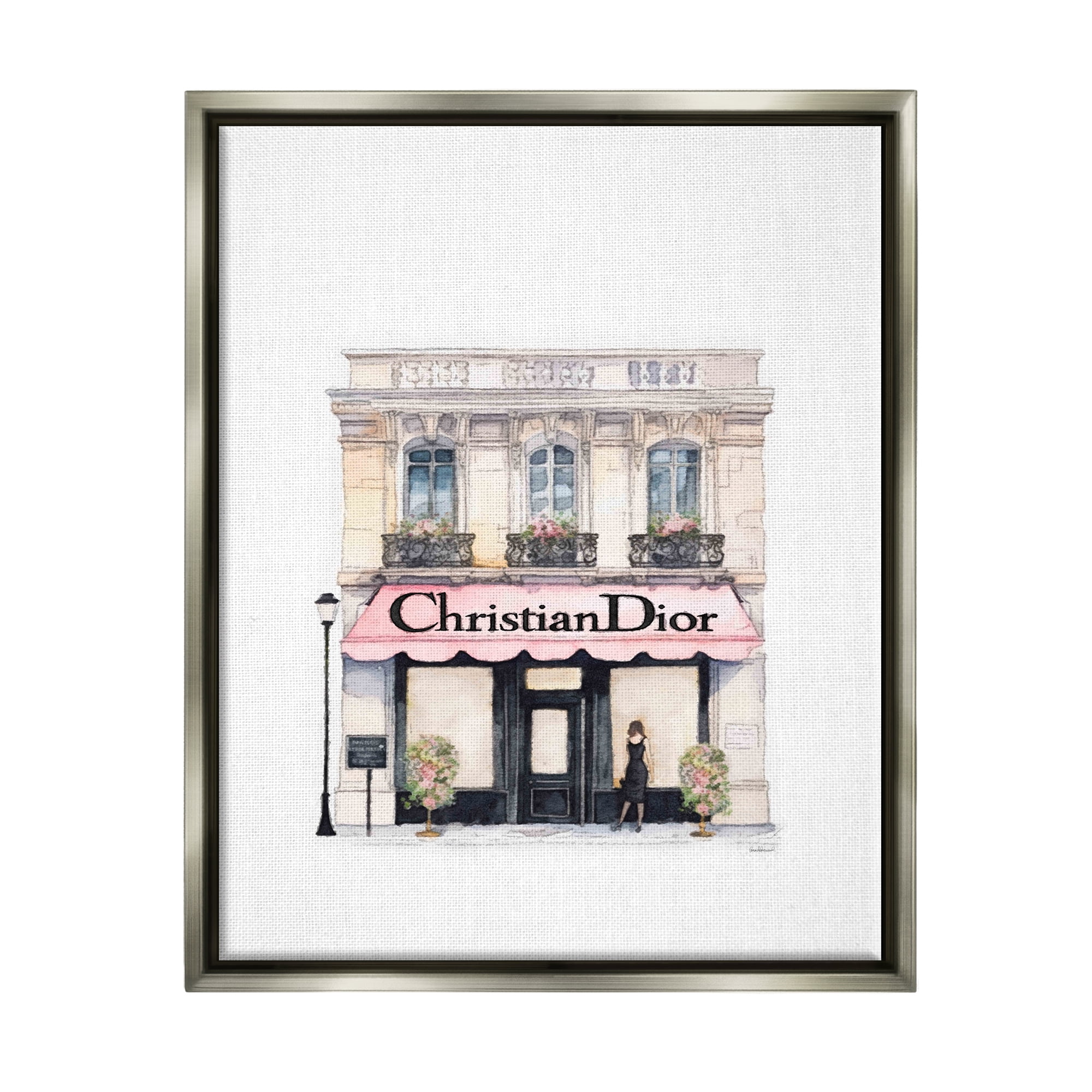 Stupell Industries Girl at Fashion Shop Beauty & Fashion Painting Gray Floater Framed Art Print Wall Art, 17 x 21