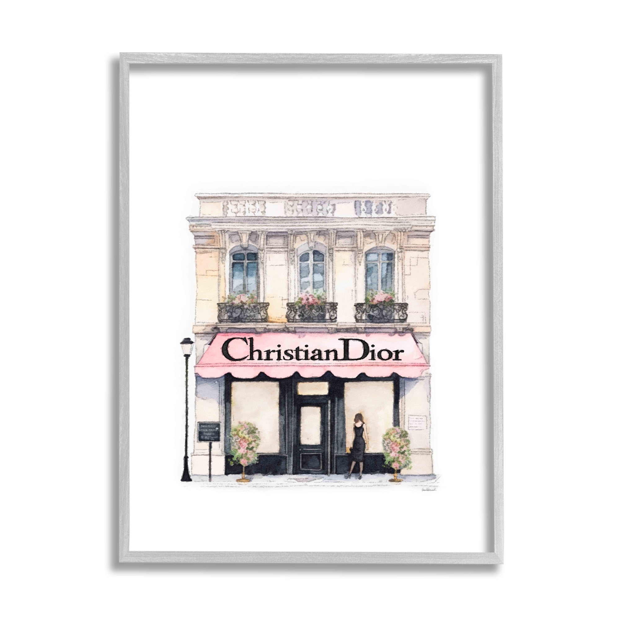 Stupell Industries Girl at Fashion Shop Beauty & Fashion Painting Gray Framed Art Print Wall Art, 11 x 14