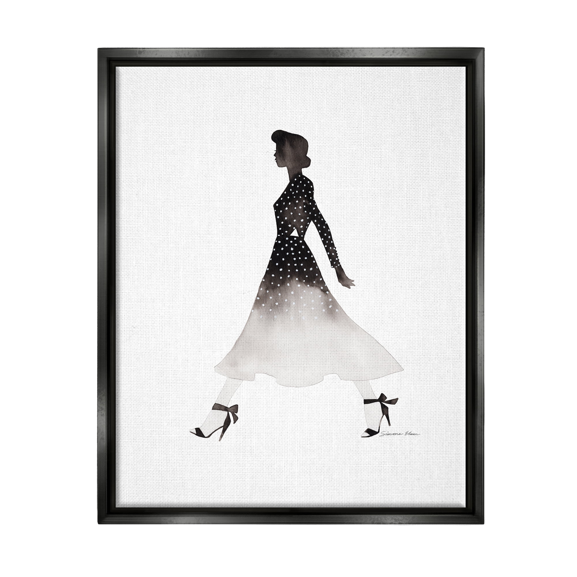 Stupell Industries Girl in Black Dress Beauty & Fashion Painting Black Floater Framed Art Print Wall Art, 17 x 21