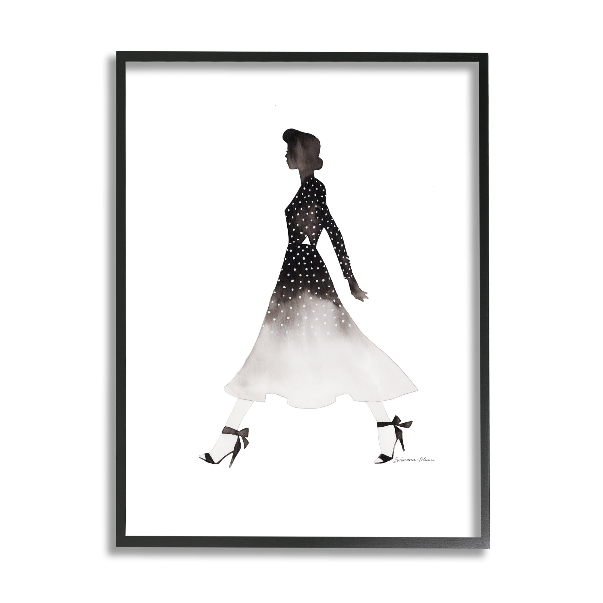 Stupell Industries Girl in Black Dress Beauty & Fashion Painting Black Framed Art Print Wall Art, 24 x 30