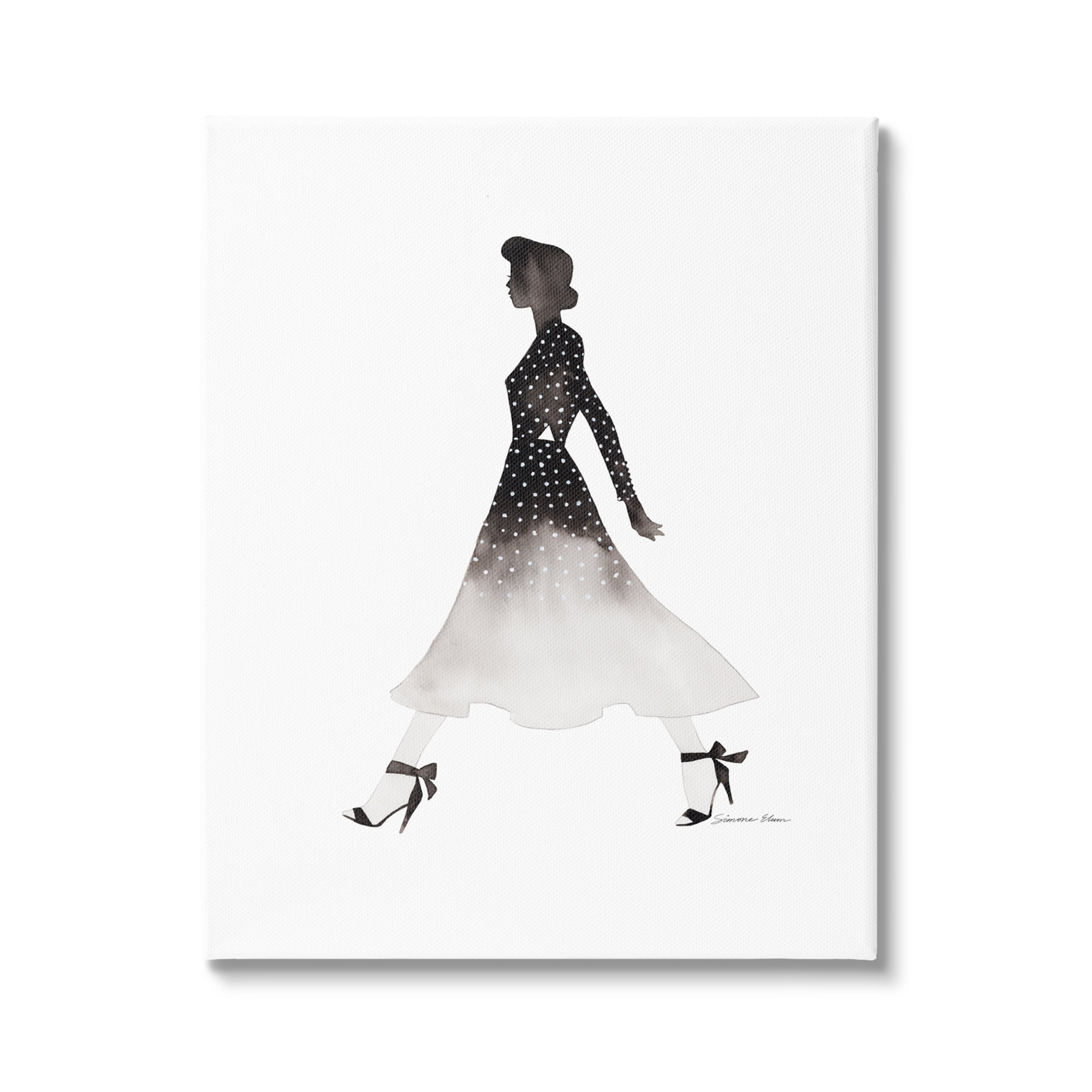 Stupell Industries Girl in Black Dress Beauty & Fashion Painting Gallery Wrapped Canvas Print Wall Art, 16 x 20
