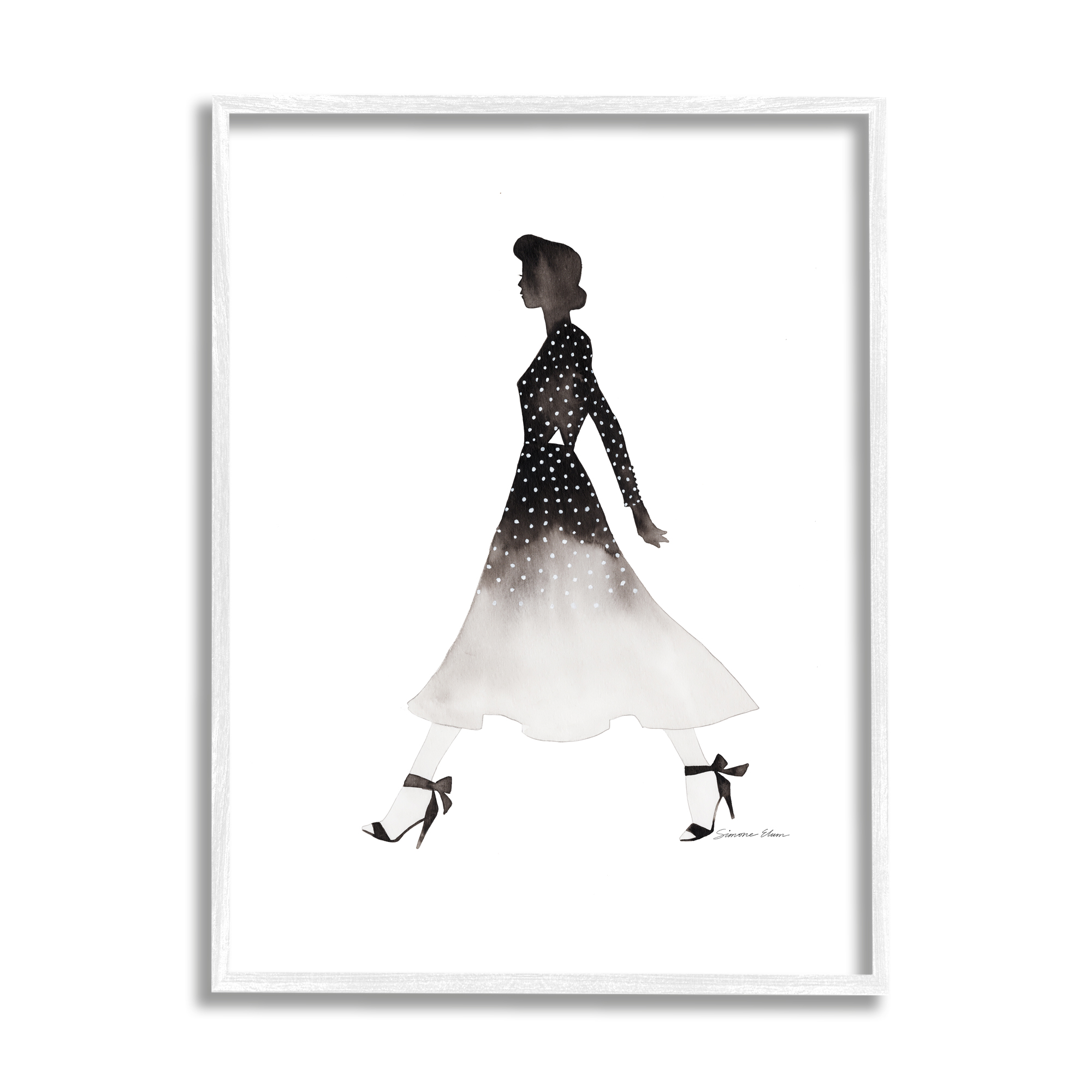 Stupell Industries Girl in Black Dress Beauty & Fashion Painting White Framed Art Print Wall Art, 11 x 14