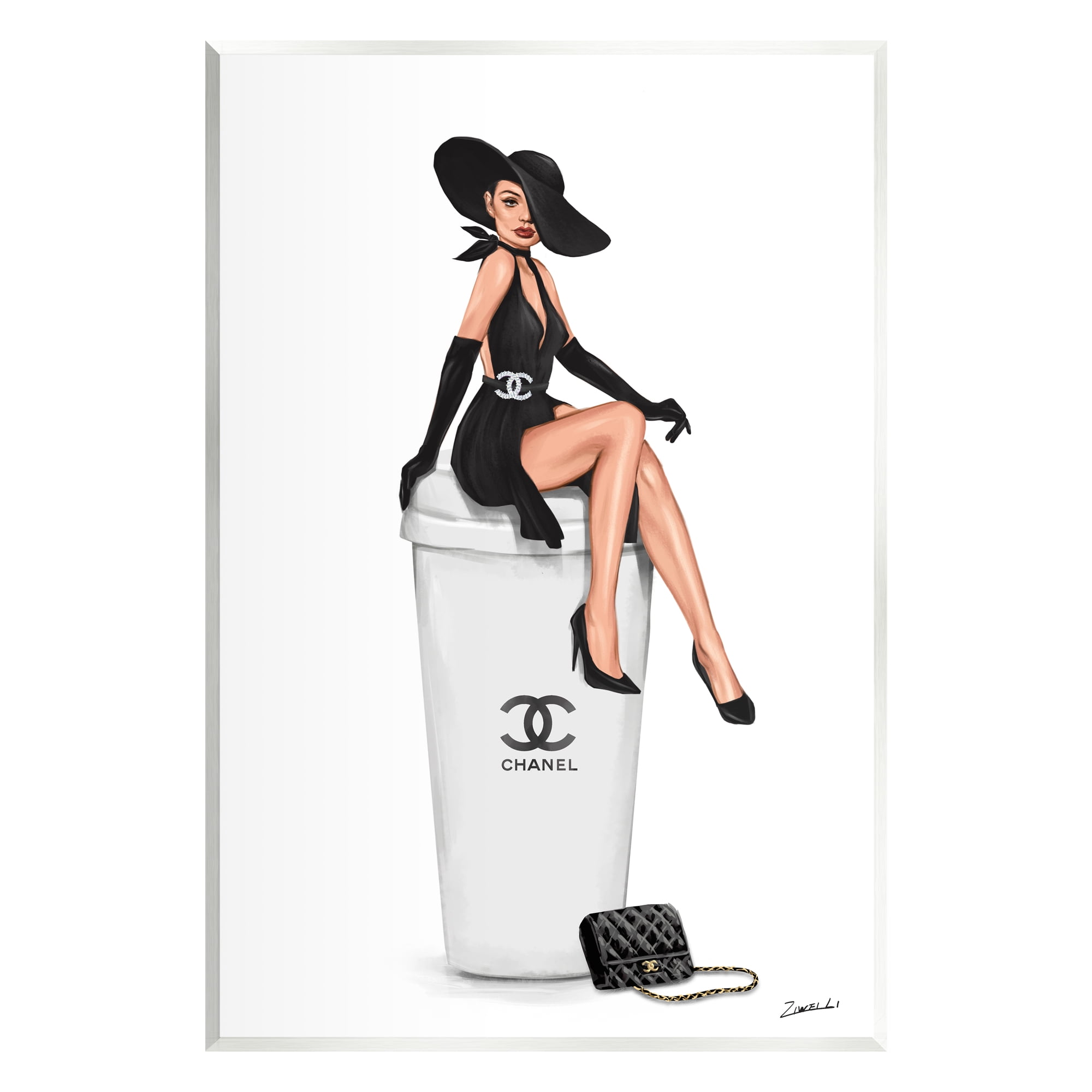 Stupell Industries Girl in Black Dress Fashion Food & Beverage Painting Unframed Art Print Wall Art, 13 x 19