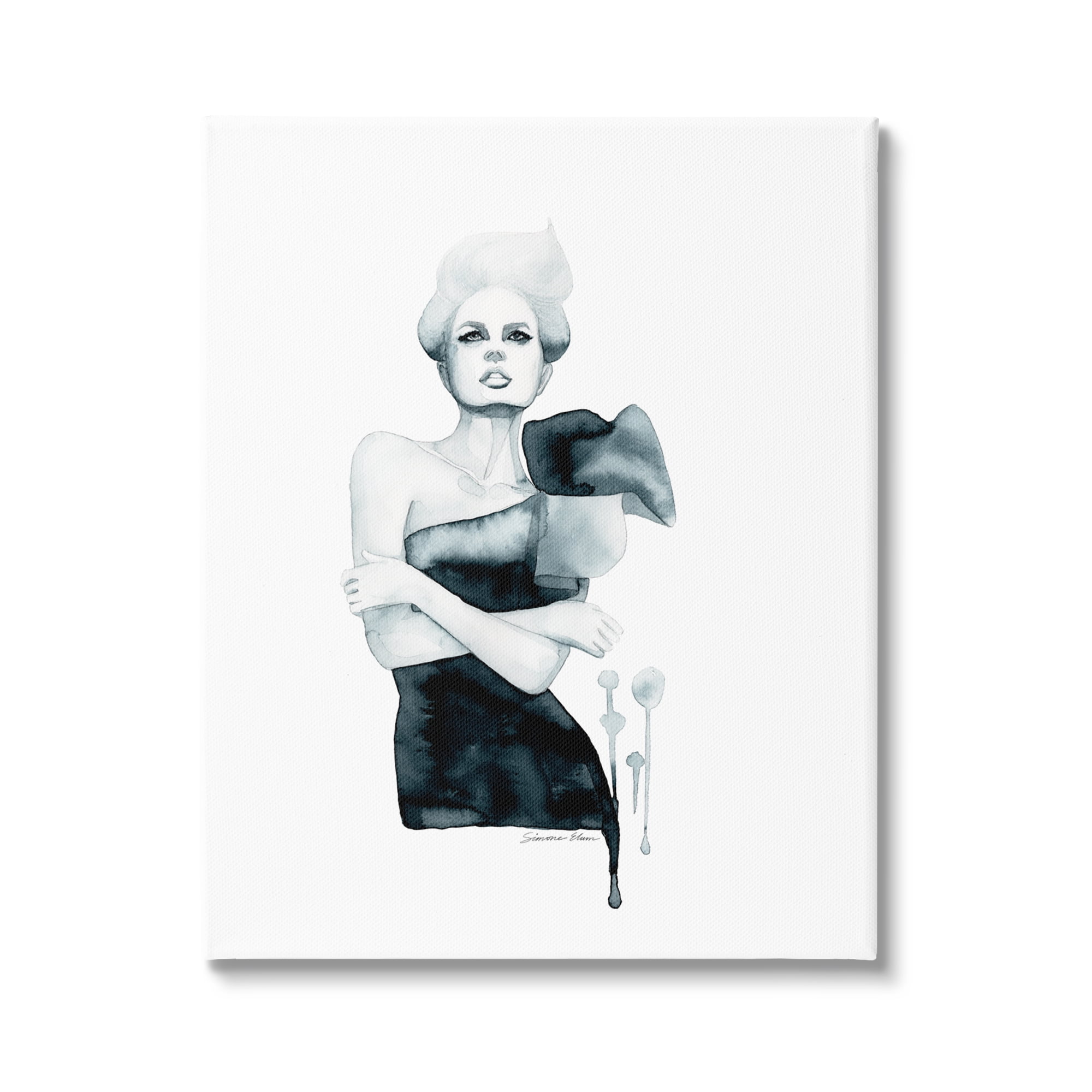 Stupell Industries Girl in Black Gown Beauty & Fashion Painting Gallery Wrapped Canvas Print Wall Art, 24 x 30