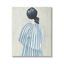 Stupell Industries Girl in Blue Striped Dress Beauty & Fashion Painting Gallery Wrapped Canvas Print Wall Art, 16 x 20