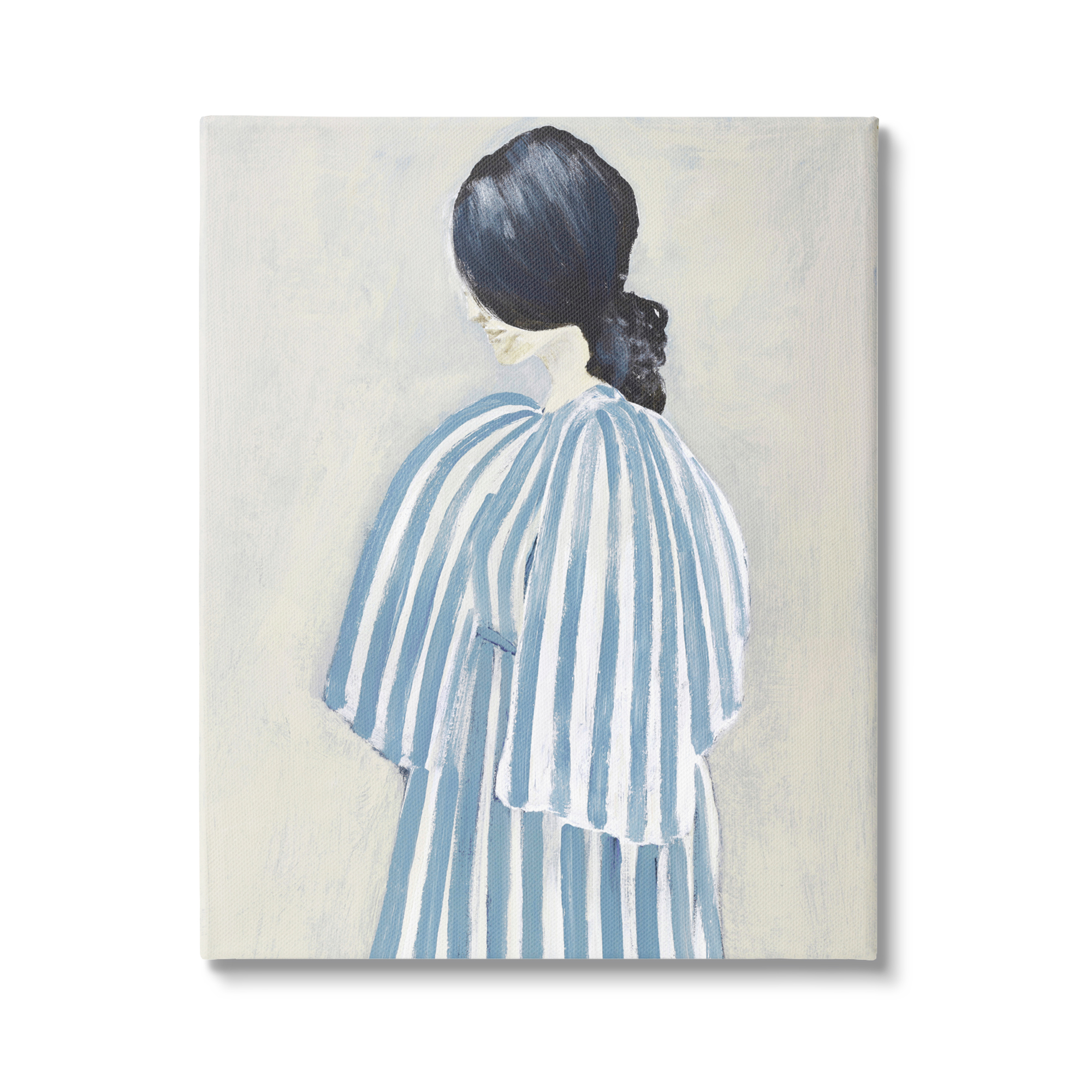 Stupell Industries Girl in Blue Striped Dress Beauty & Fashion Painting Gallery Wrapped Canvas Print Wall Art, 30 x 40