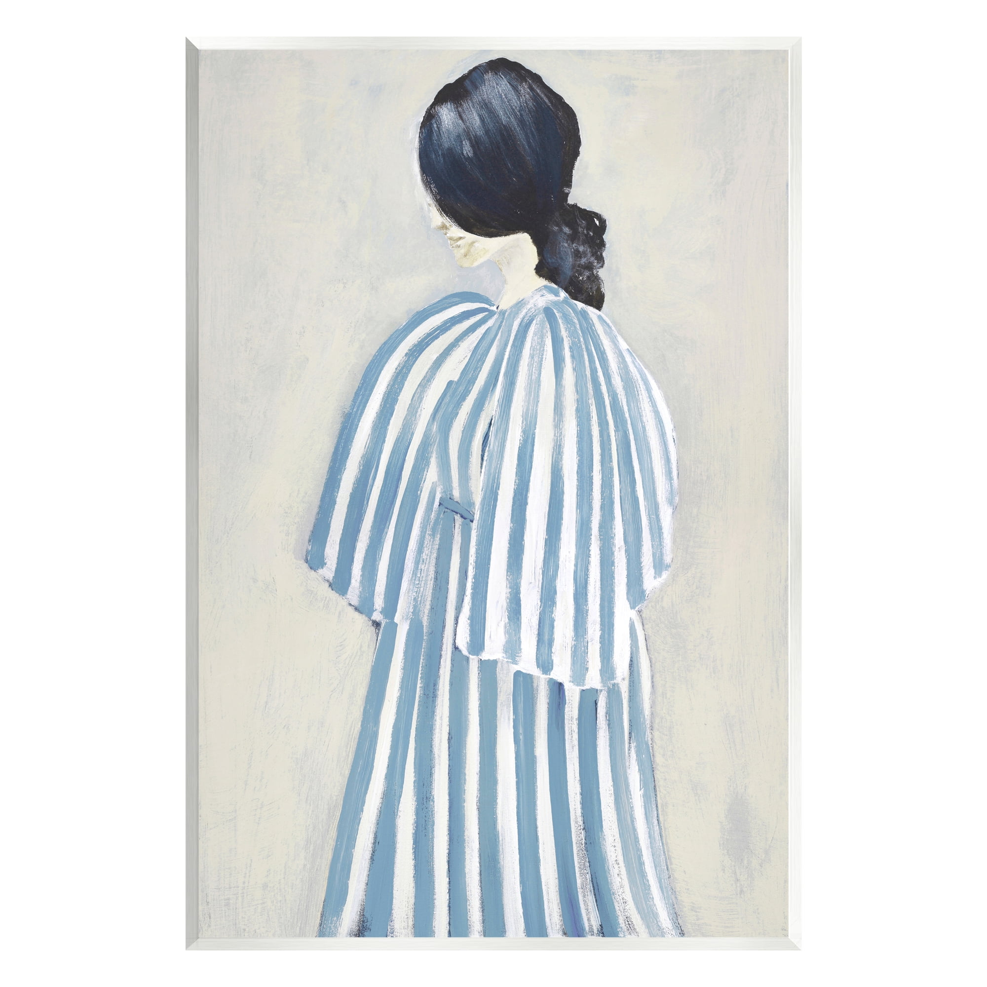 Stupell Industries Girl in Blue Striped Dress Beauty & Fashion Painting Unframed Art Print Wall Art, 13 x 19