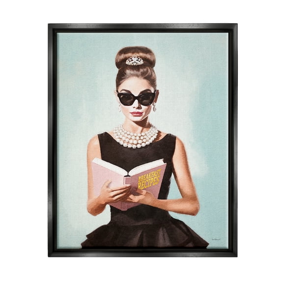 Stupell Industries Girl in Dress Reading Literature & Flim Painting Black Floater Framed Canvas Art Print Wall Art, 17 x 21