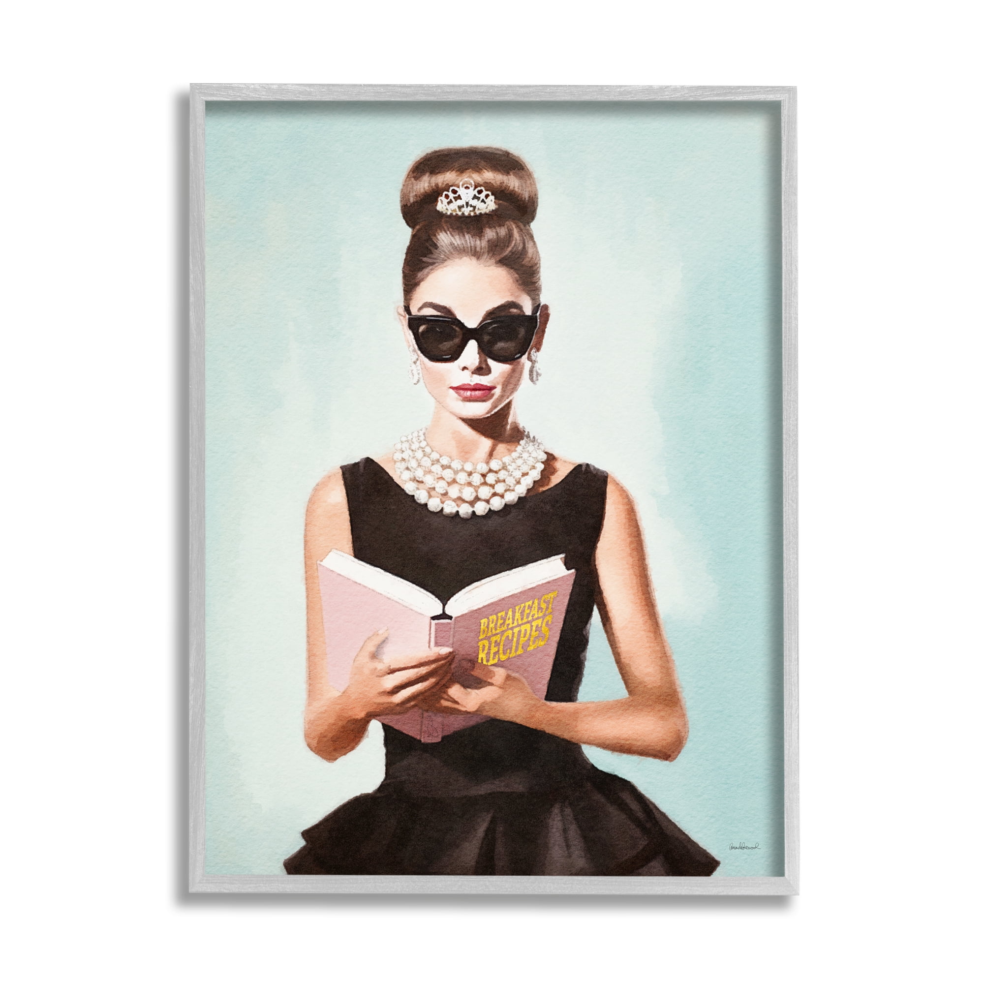 Stupell Industries Girl in Dress Reading Literature & Flim Painting Gray Framed Art Print Wall Art, 24 x 30