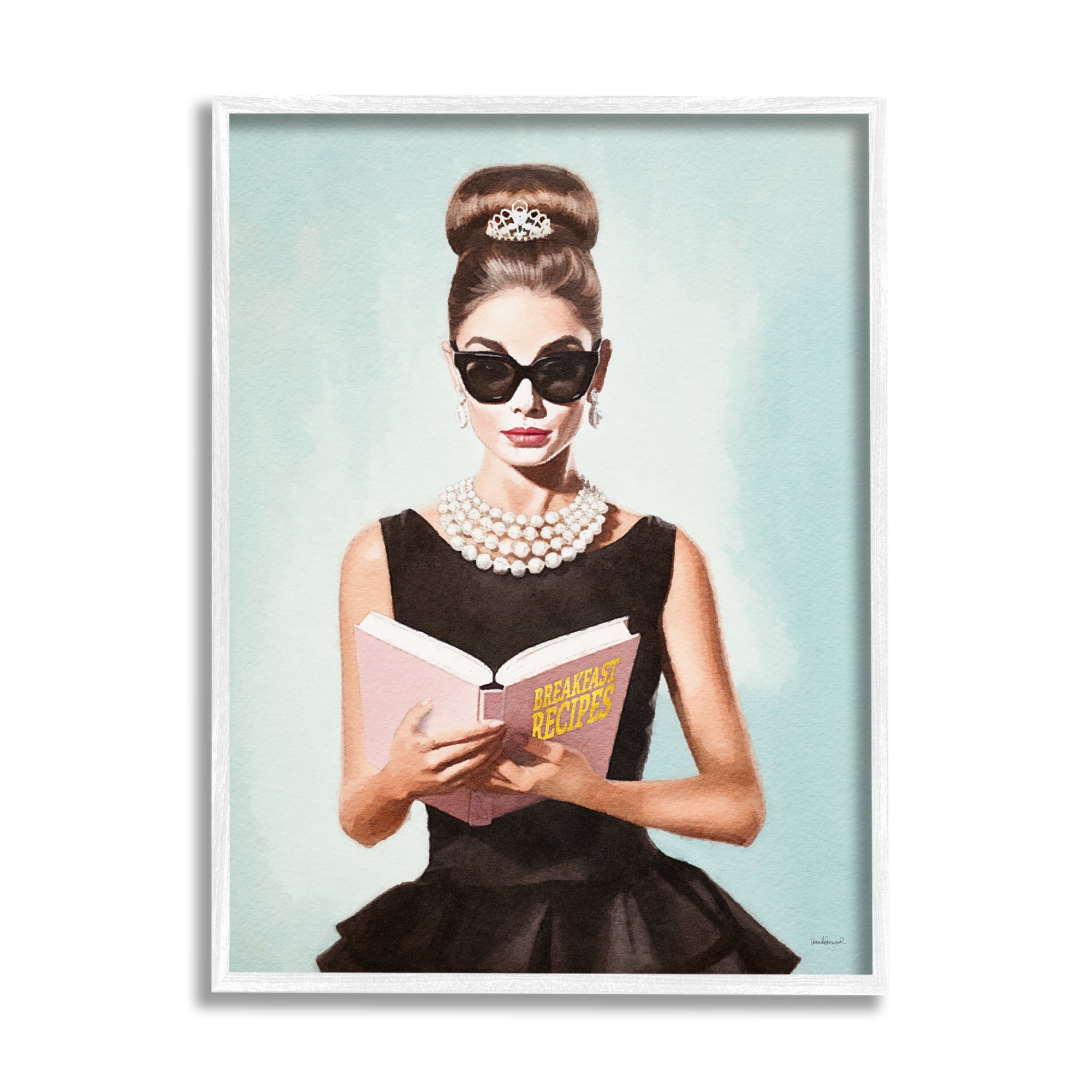 Stupell Industries Girl in Dress Reading Literature & Flim Painting White Framed Art Print Wall Art, 24 x 30