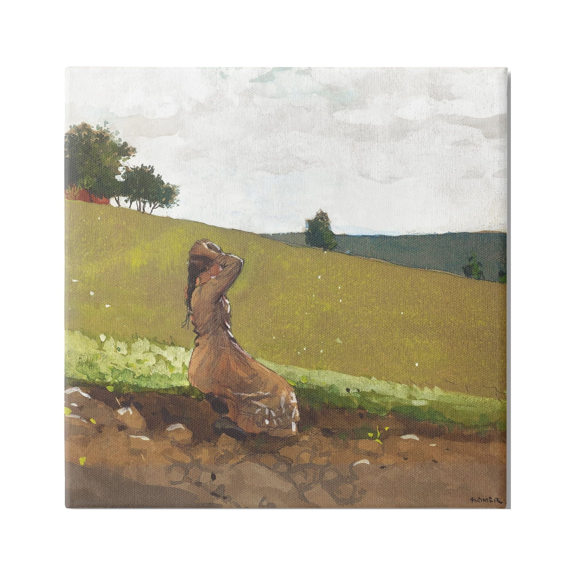 Stupell Industries Girl in Field Landscape Landscape Painting Gallery Wrapped Canvas Art Print Wall Art, 30 x 30