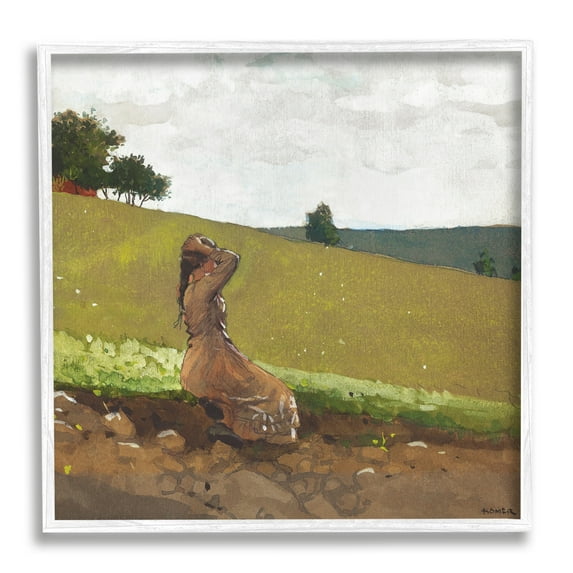 Stupell Industries Girl in Field Landscape Landscape Painting White Framed Art Print Wall Art, 24 x 24