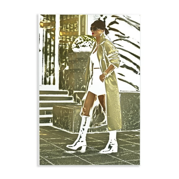 Stupell Industries Girl in Gold Trenchcoat People Painting Unframed Art Print Wall Art, 10 x 15