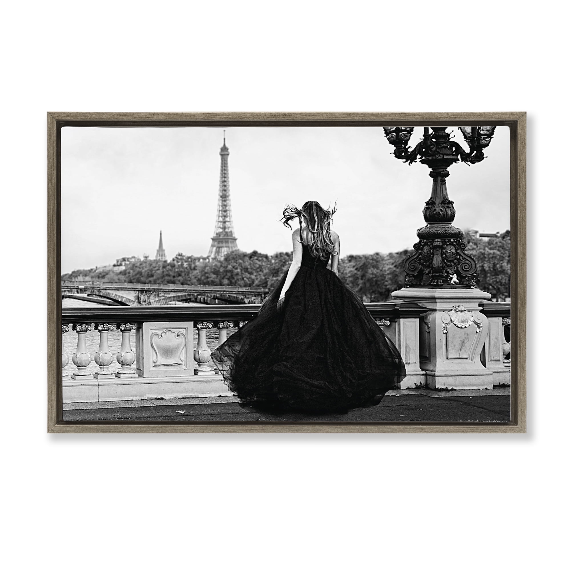 Stupell Industries Girl in Gown Cityscape People Photography Brown Floater Framed Canvas Art Print Wall Art, 31 x 21