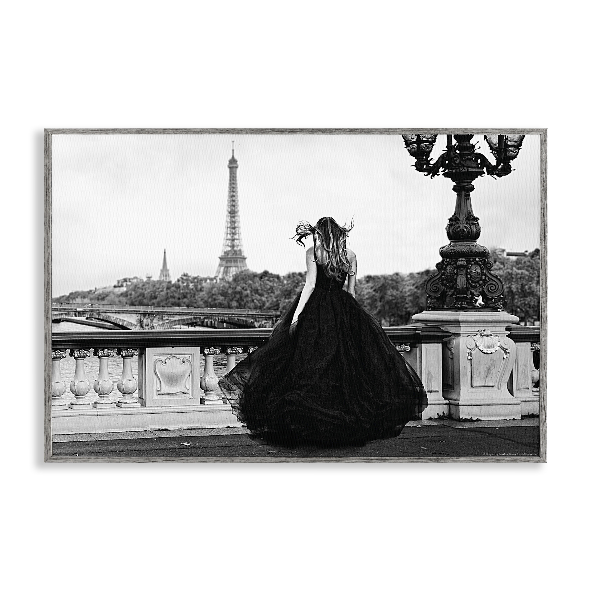Stupell Industries Girl in Gown Cityscape People Photography Gray Framed Art Print Wall Art, 24 x 16