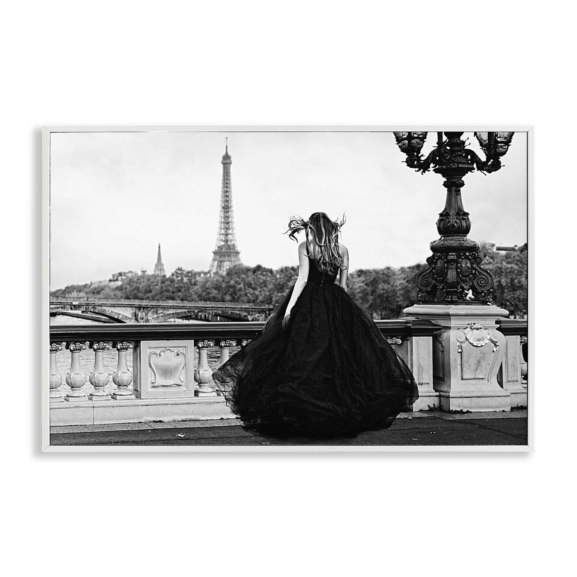 Stupell Industries Girl in Gown Cityscape People Photography White Framed Art Print Wall Art, 30 x 20