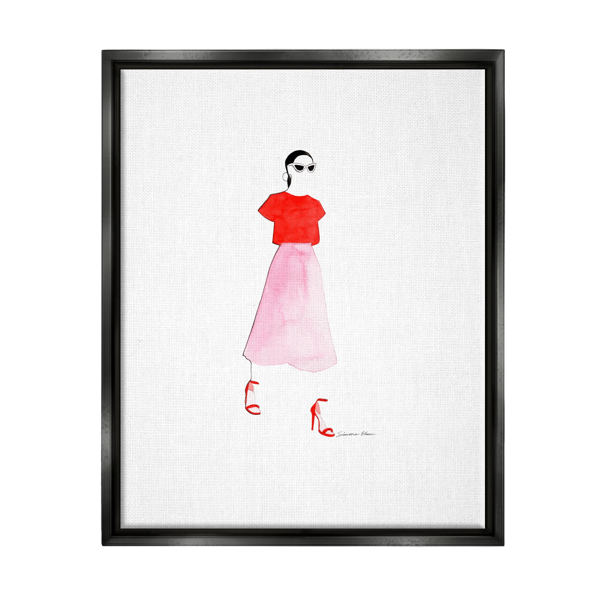 Stupell Industries Girl in Pink & Red Beauty & Fashion Painting Black Floater Framed Art Print Wall Art, 17 x 21
