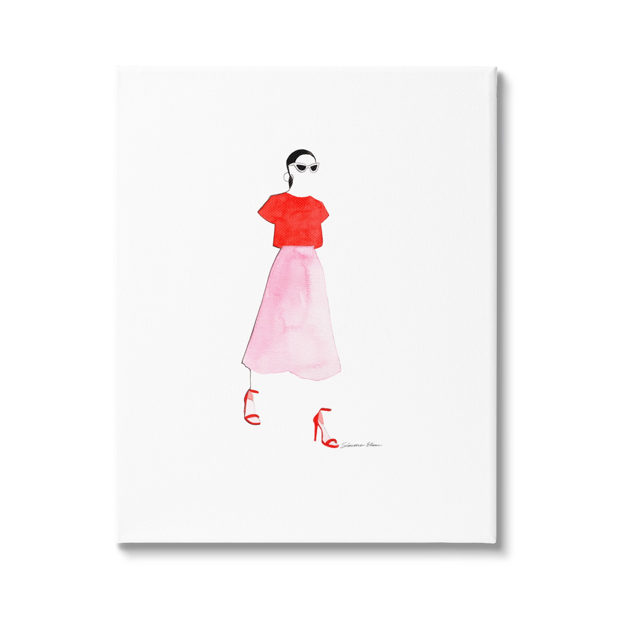 Stupell Industries Girl in Pink & Red Beauty & Fashion Painting Gallery Wrapped Canvas Print Wall Art, 36 x 48