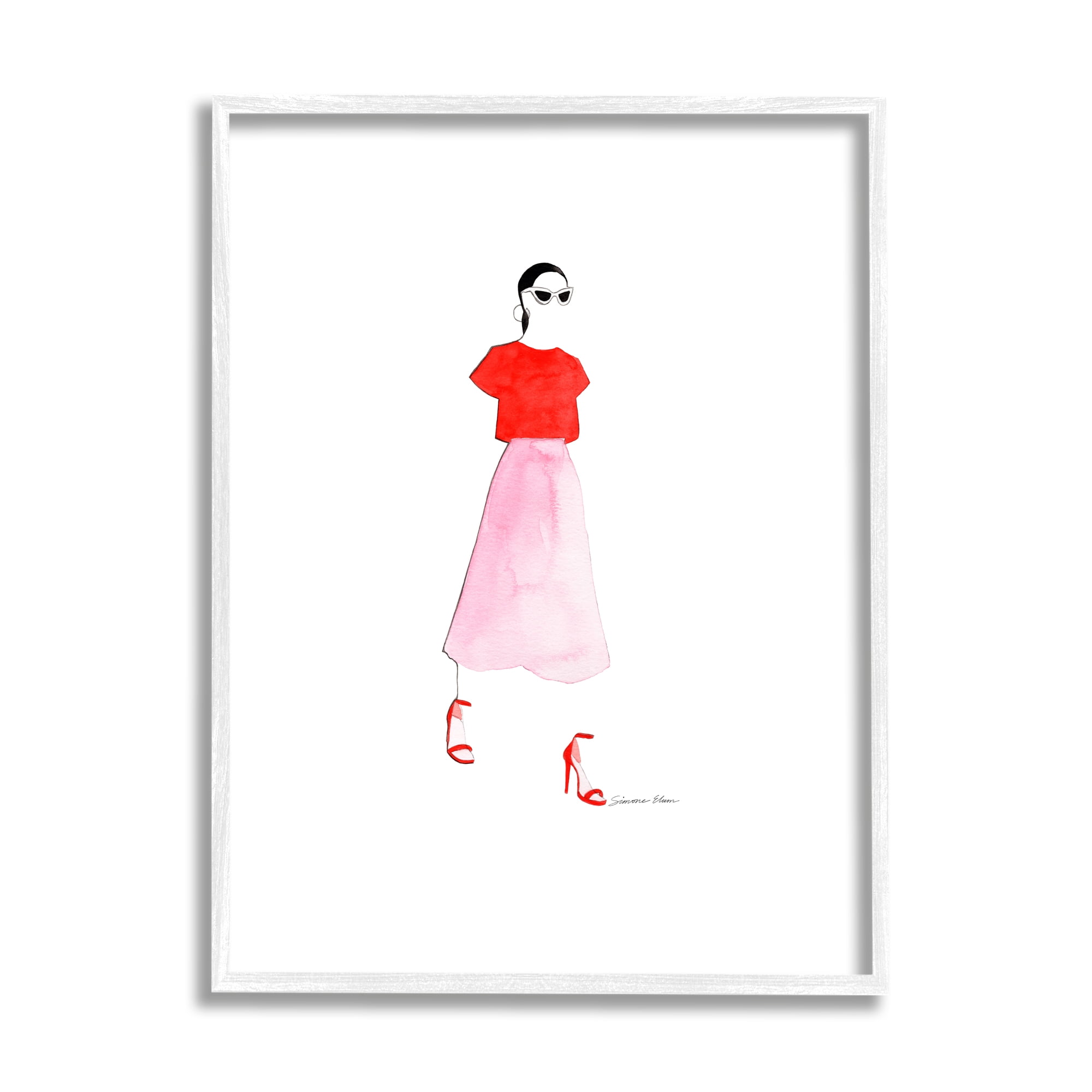 Stupell Industries Girl in Pink & Red Beauty & Fashion Painting White Framed Art Print Wall Art, 16 x 20