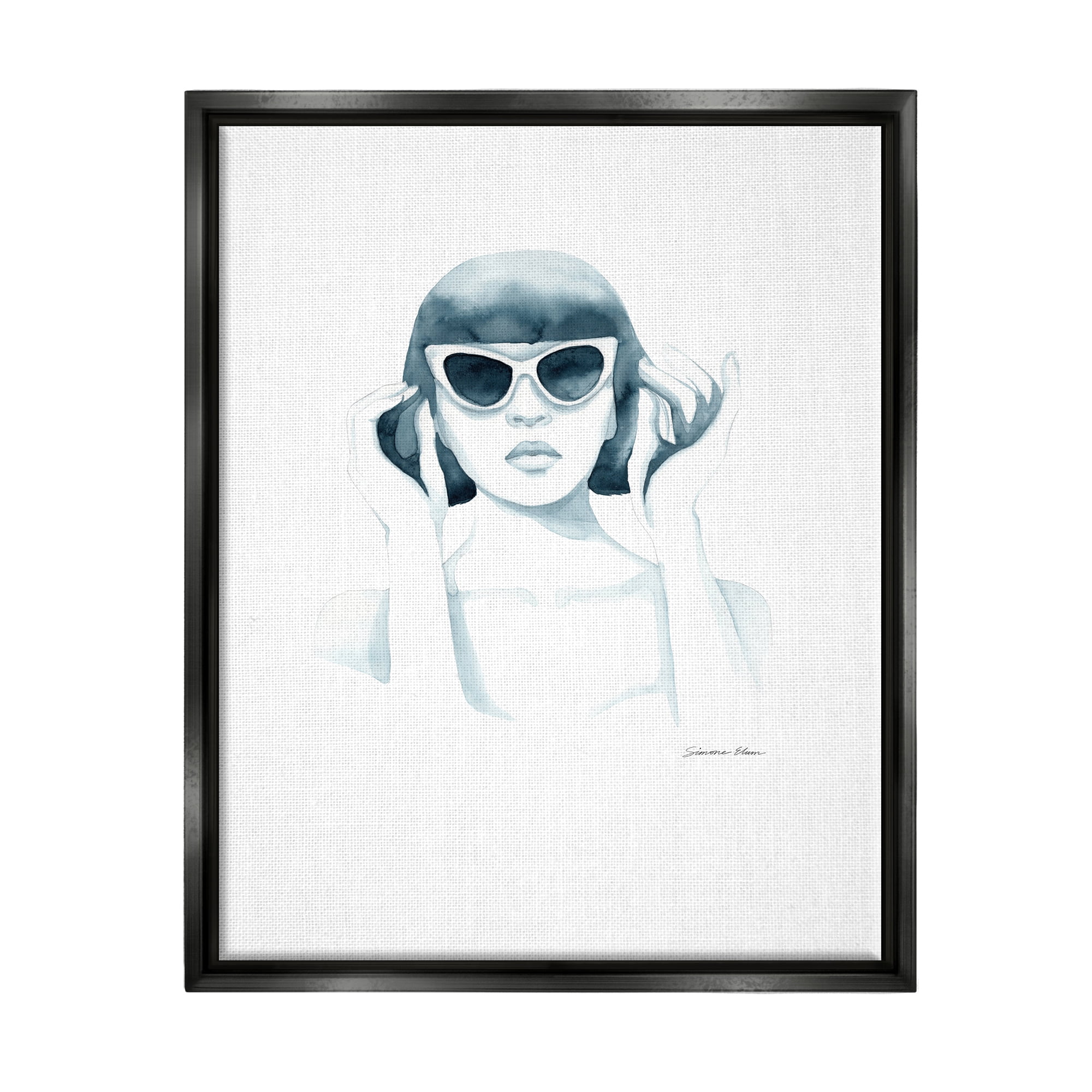 Stupell Industries Girl in Retro Sunglasses Beauty & Fashion Painting Black Floater Framed Art Print Wall Art, 25 x 31