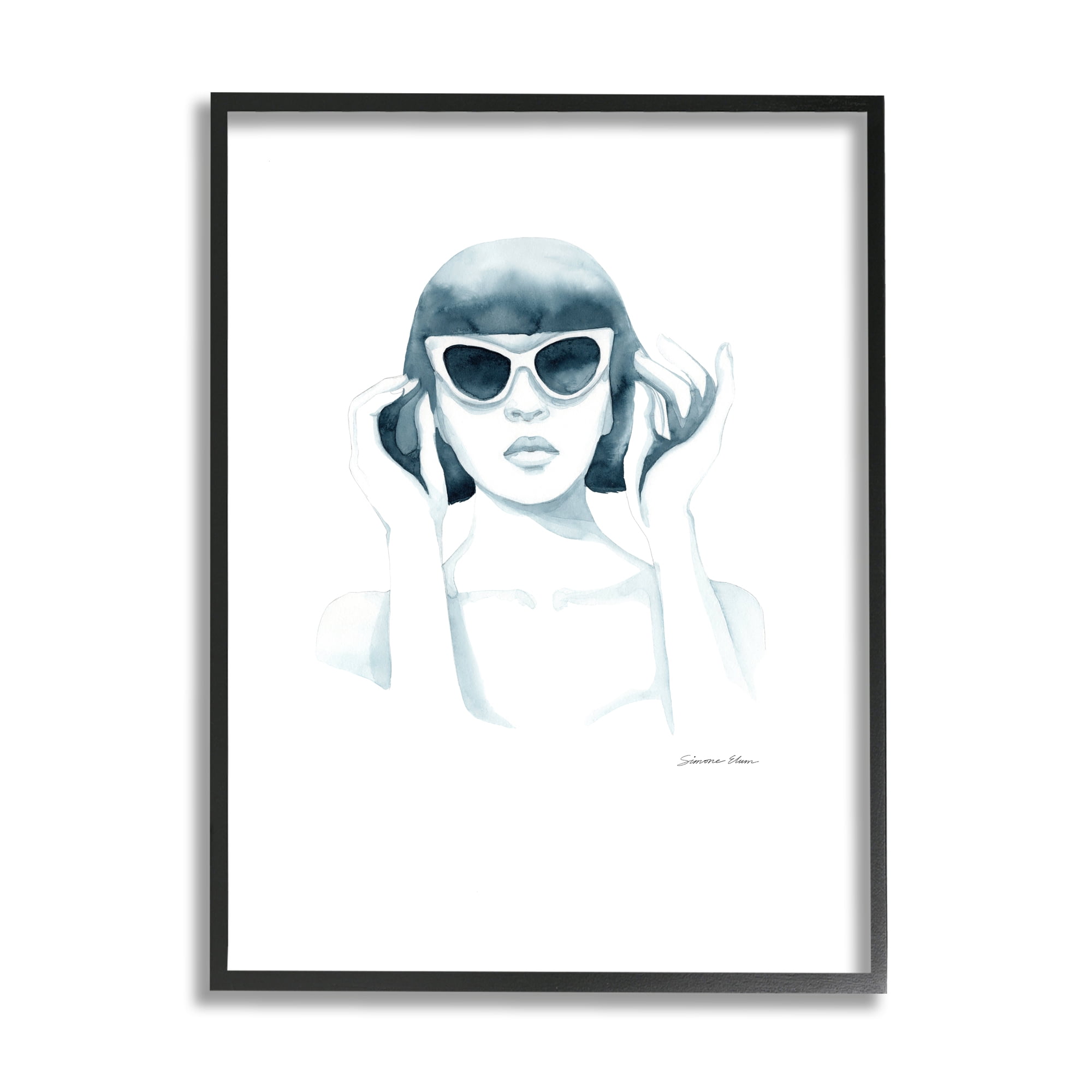Stupell Industries Girl in Retro Sunglasses Beauty & Fashion Painting Black Framed Art Print Wall Art, 11 x 14