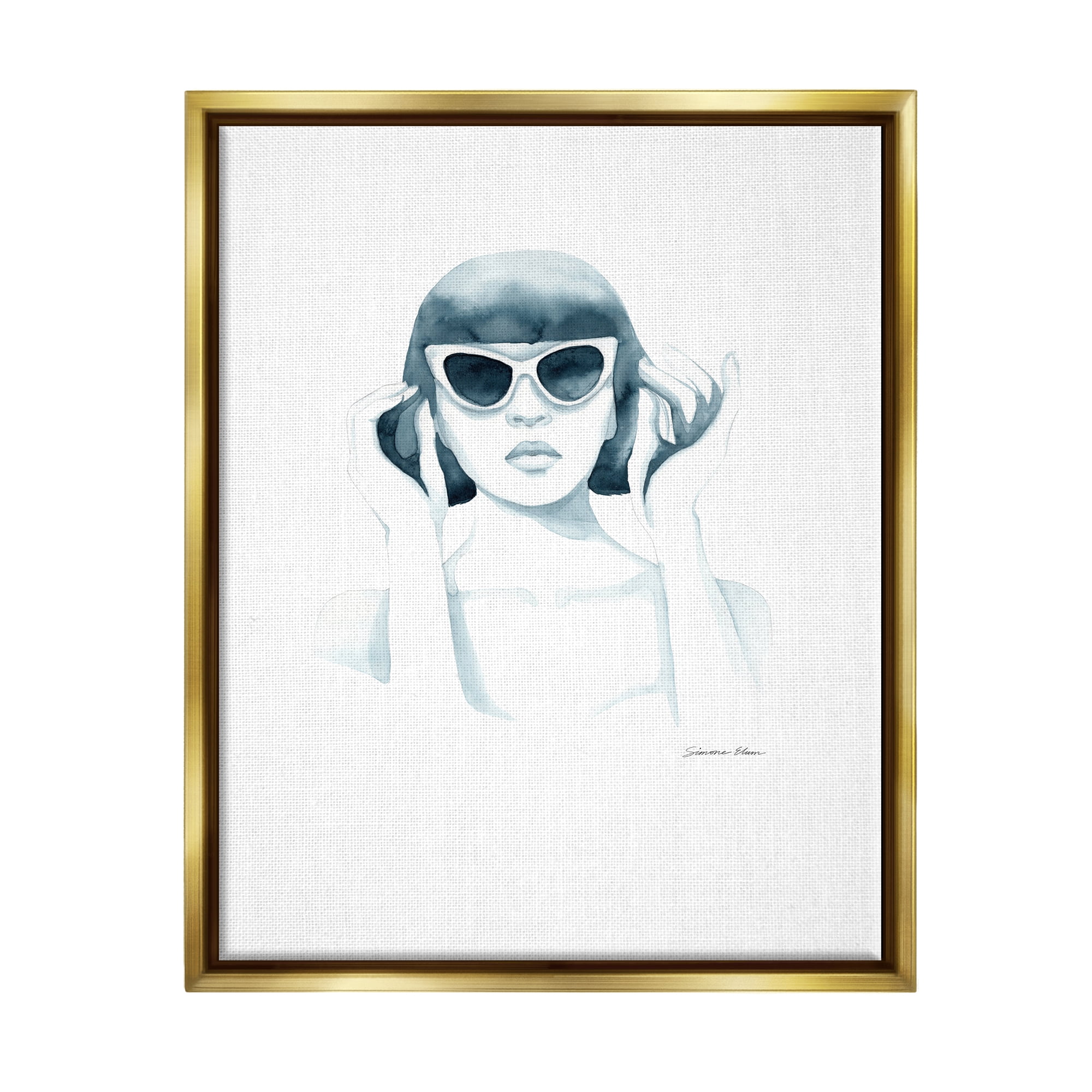 Stupell Industries Girl in Retro Sunglasses Beauty & Fashion Painting Gold Floater Framed Art Print Wall Art, 17 x 21