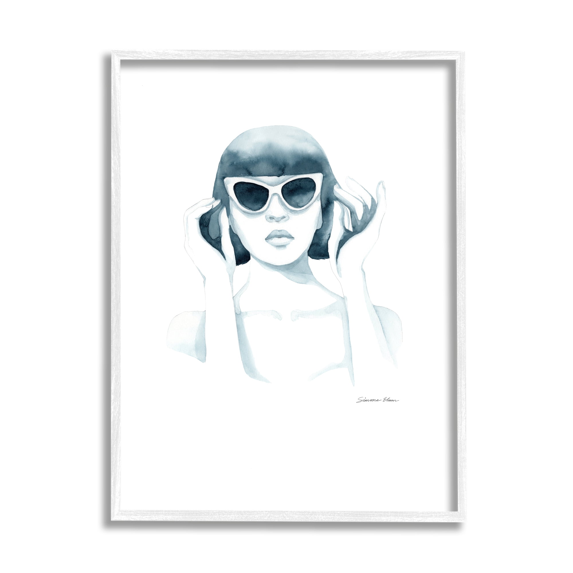 Stupell Industries Girl in Retro Sunglasses Beauty & Fashion Painting White Framed Art Print Wall Art, 11 x 14