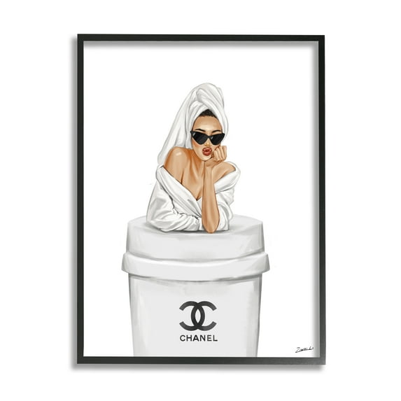 Stupell Industries Girl in Robe Morning Coffee Food & Beverage Painting Black Framed Art Print Wall Art, 24 x 30