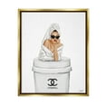 thumbnail image 1 of Stupell Industries Girl in Robe Morning Coffee Food & Beverage Painting Gold Floater Framed Art Print Wall Art, 17 x 21, 1 of 9