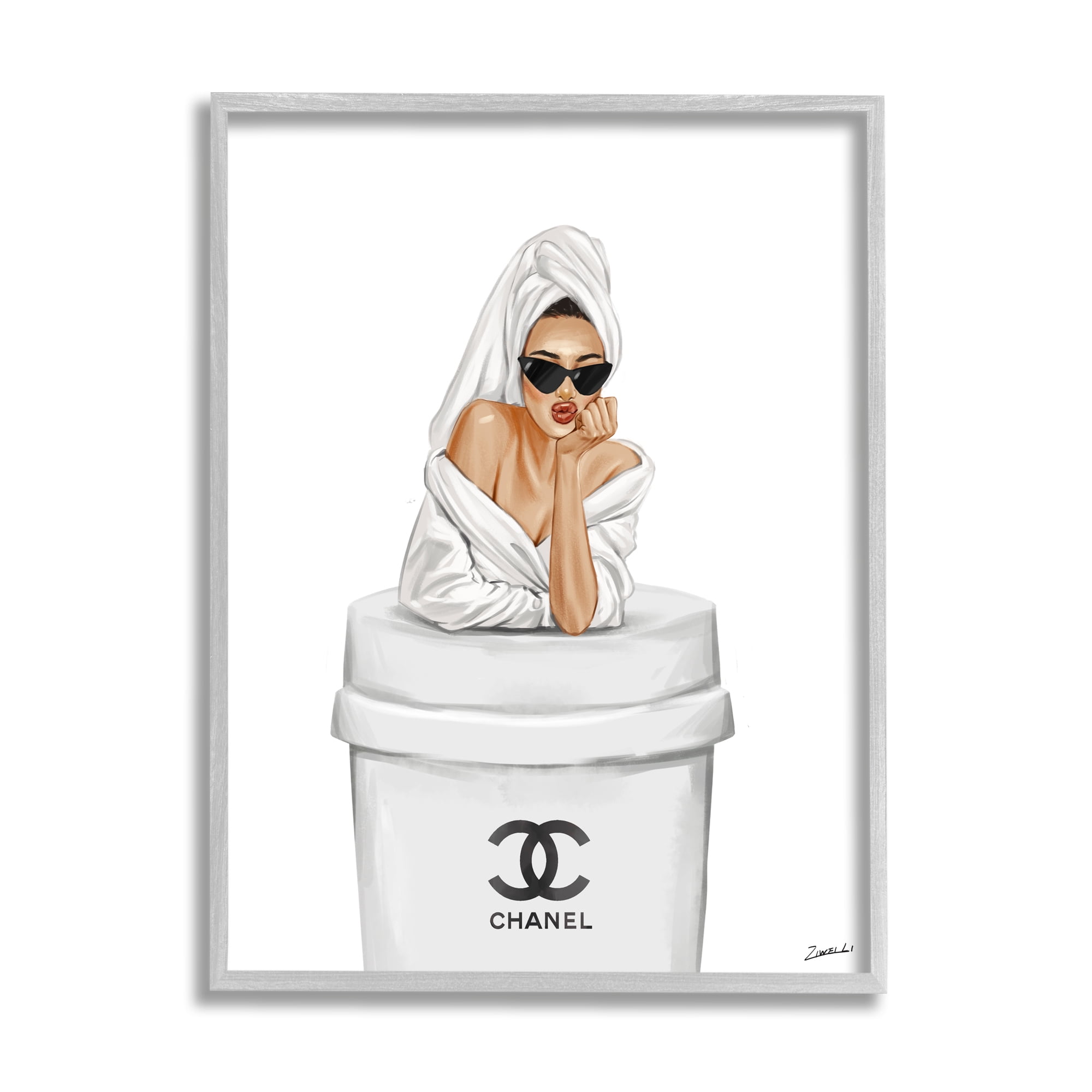 Stupell Industries Girl in Robe Morning Coffee Food & Beverage Painting Gray Framed Art Print Wall Art, 11 x 14