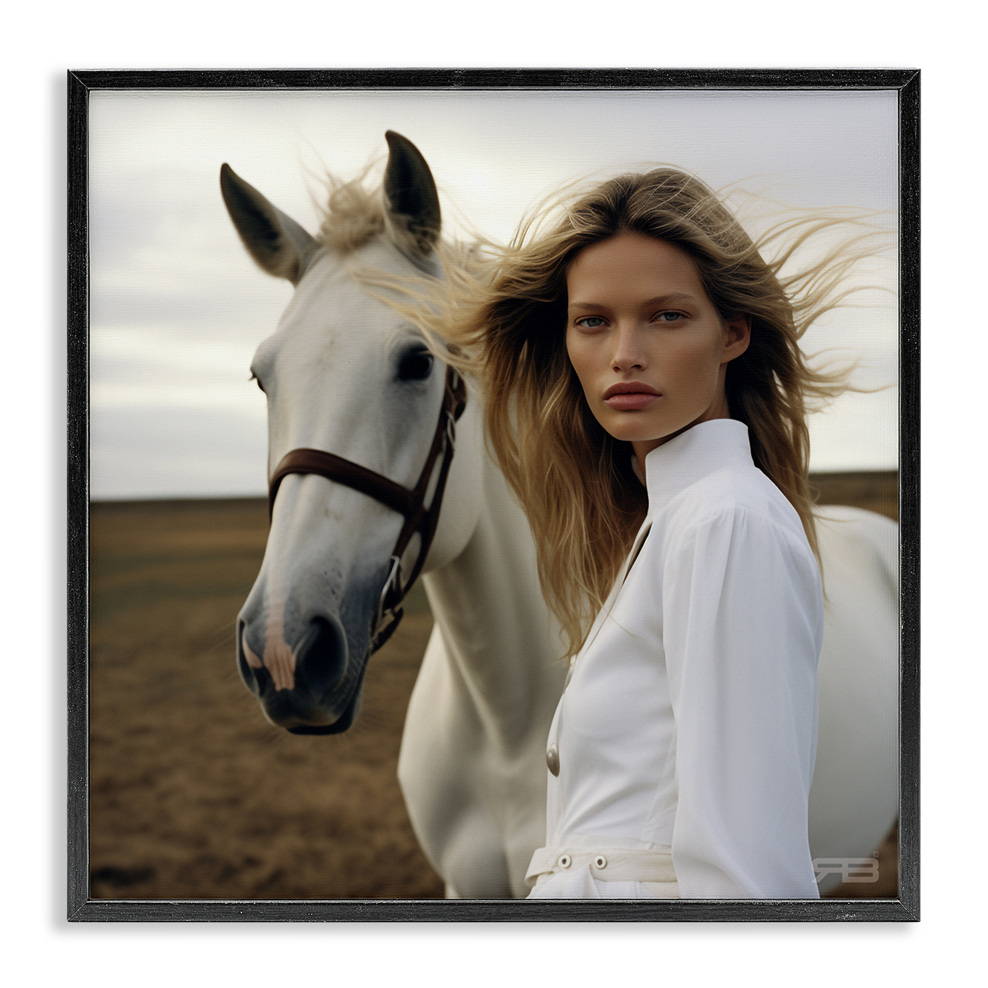 Stupell Industries Girl in White with Horse People Painting Black Framed Art Print Wall Art, 17 x 17