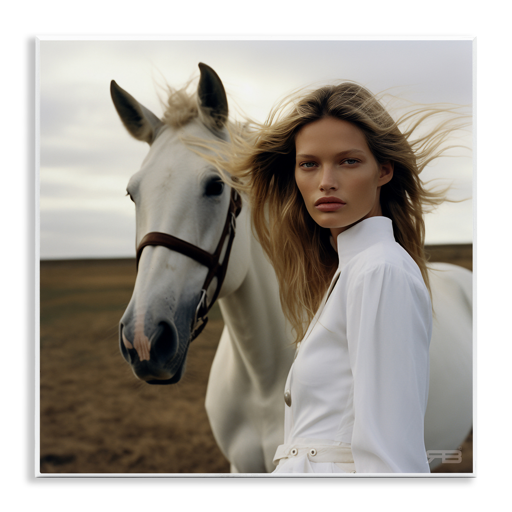 Stupell Industries Girl in White with Horse People Painting Unframed Art Print Wall Art, 12 x 12