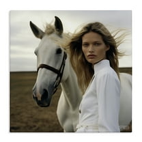 Stupell Industries Girl in White with Horse People Painting Wrapped Canvas Art Print Wall Art, 17 x 17